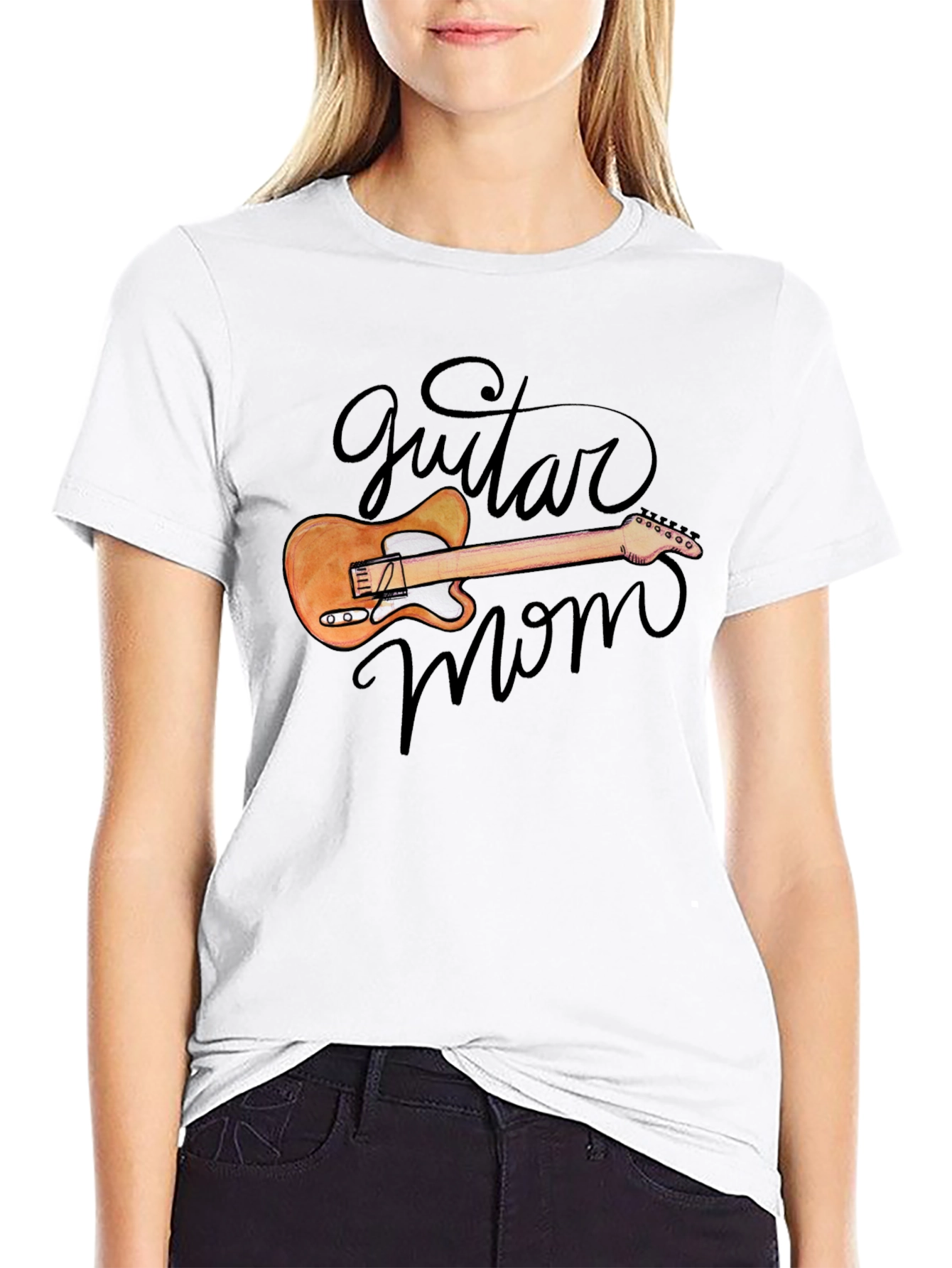 Guitar Mom Graphic Black T-Shirt