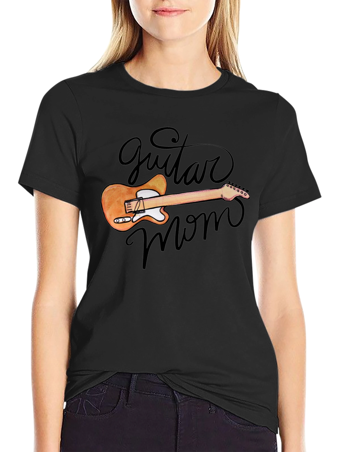 Guitar Mom Graphic Black T-Shirt
