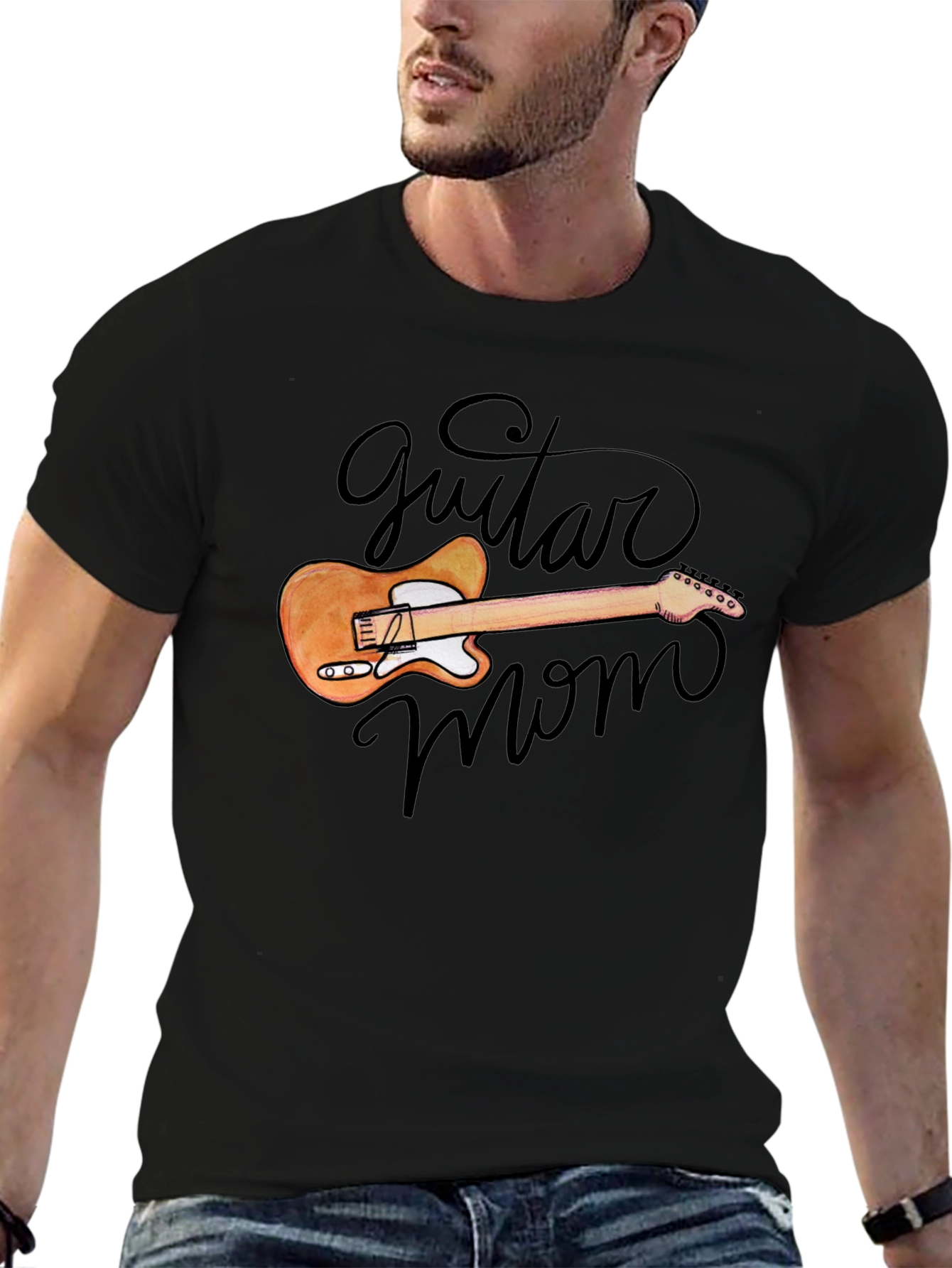 Guitar Mom Graphic Black T-Shirt