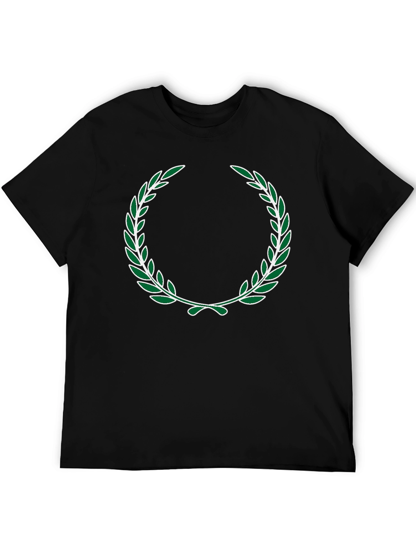 Green Laurel Wreath Design Black T-Shirt