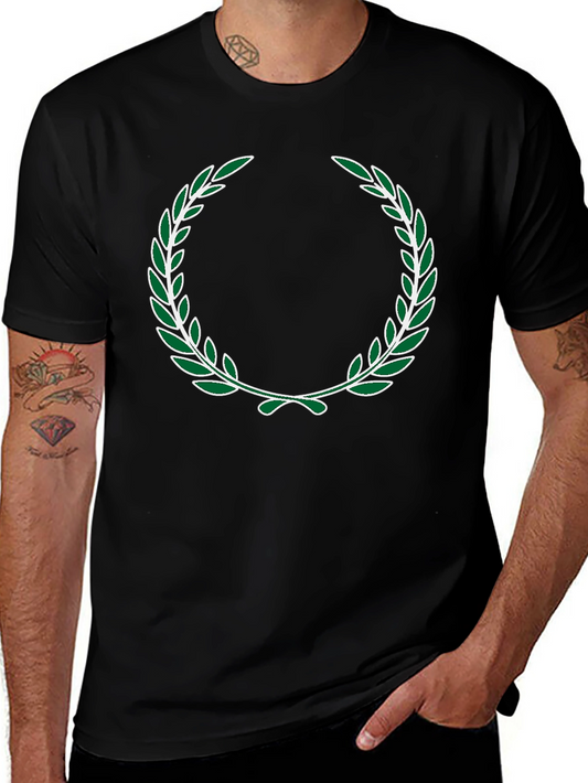 Green Laurel Wreath Design Black T-Shirt