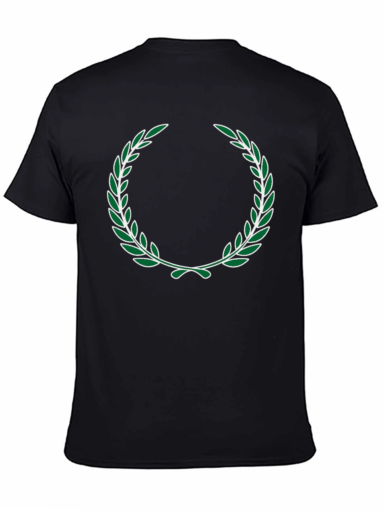 Green Laurel Wreath Design Black T-Shirt