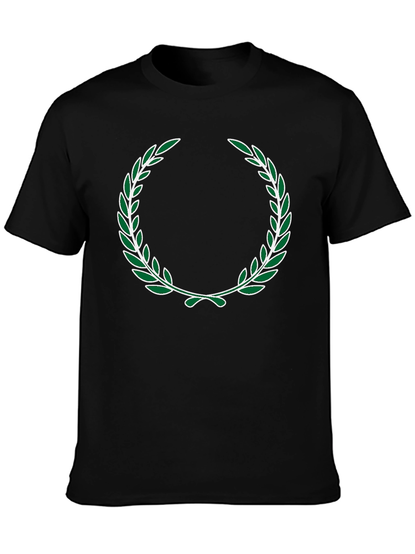 Green Laurel Wreath Design Black T-Shirt
