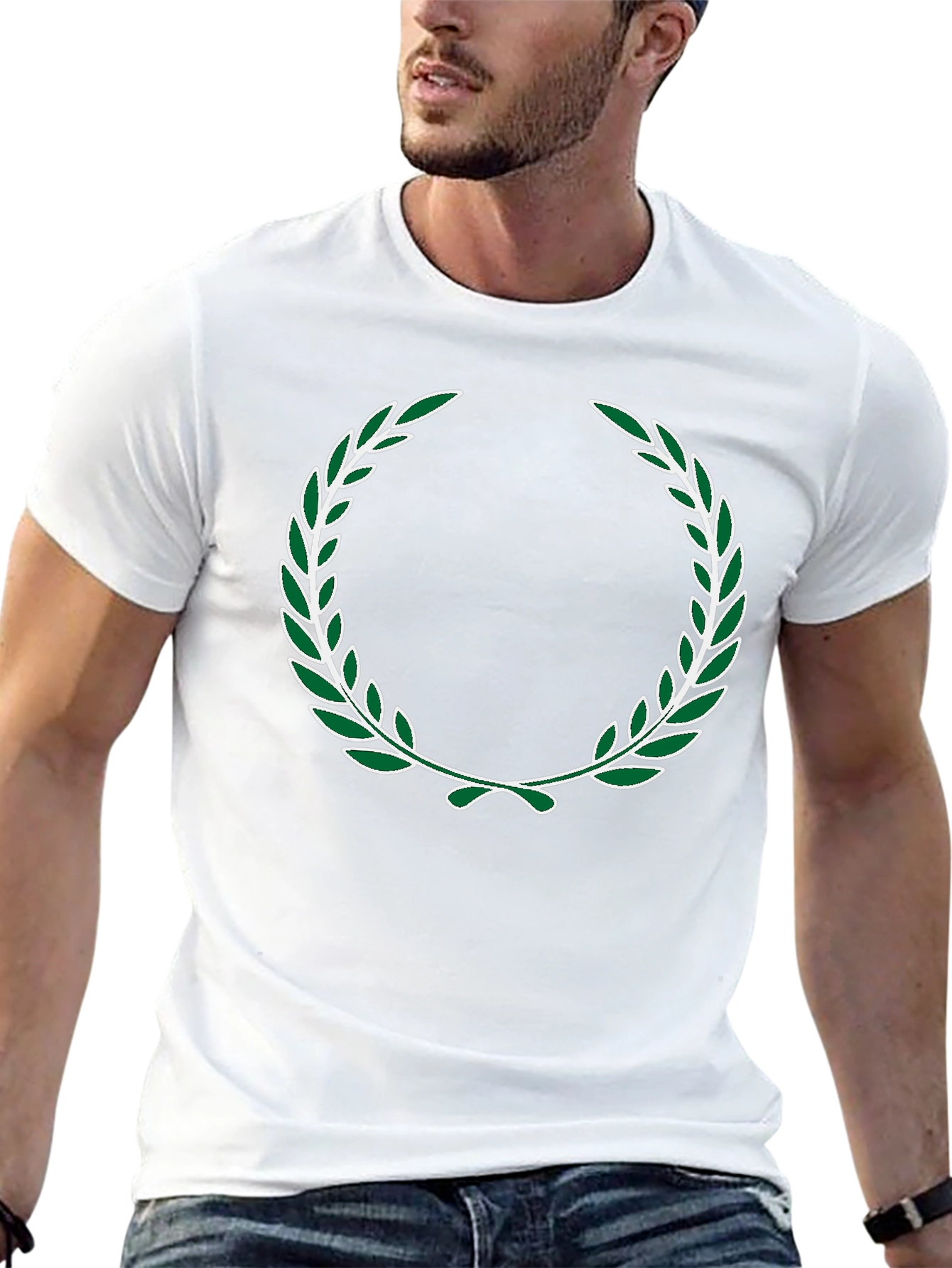 Green Laurel Wreath Design Black T-Shirt