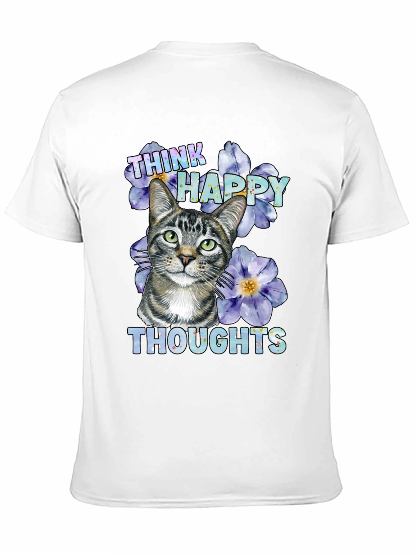Think Happy Thoughts Cat Graphic T-Shirt
