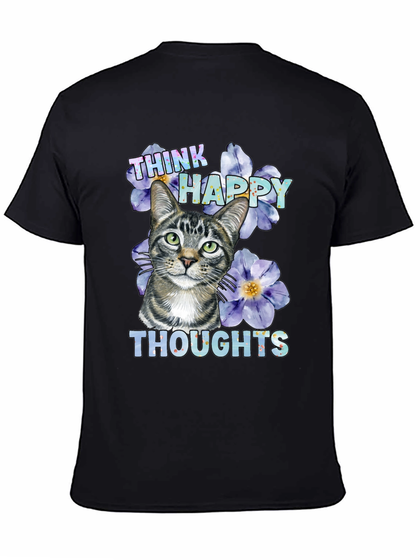 Think Happy Thoughts Cat Graphic T-Shirt