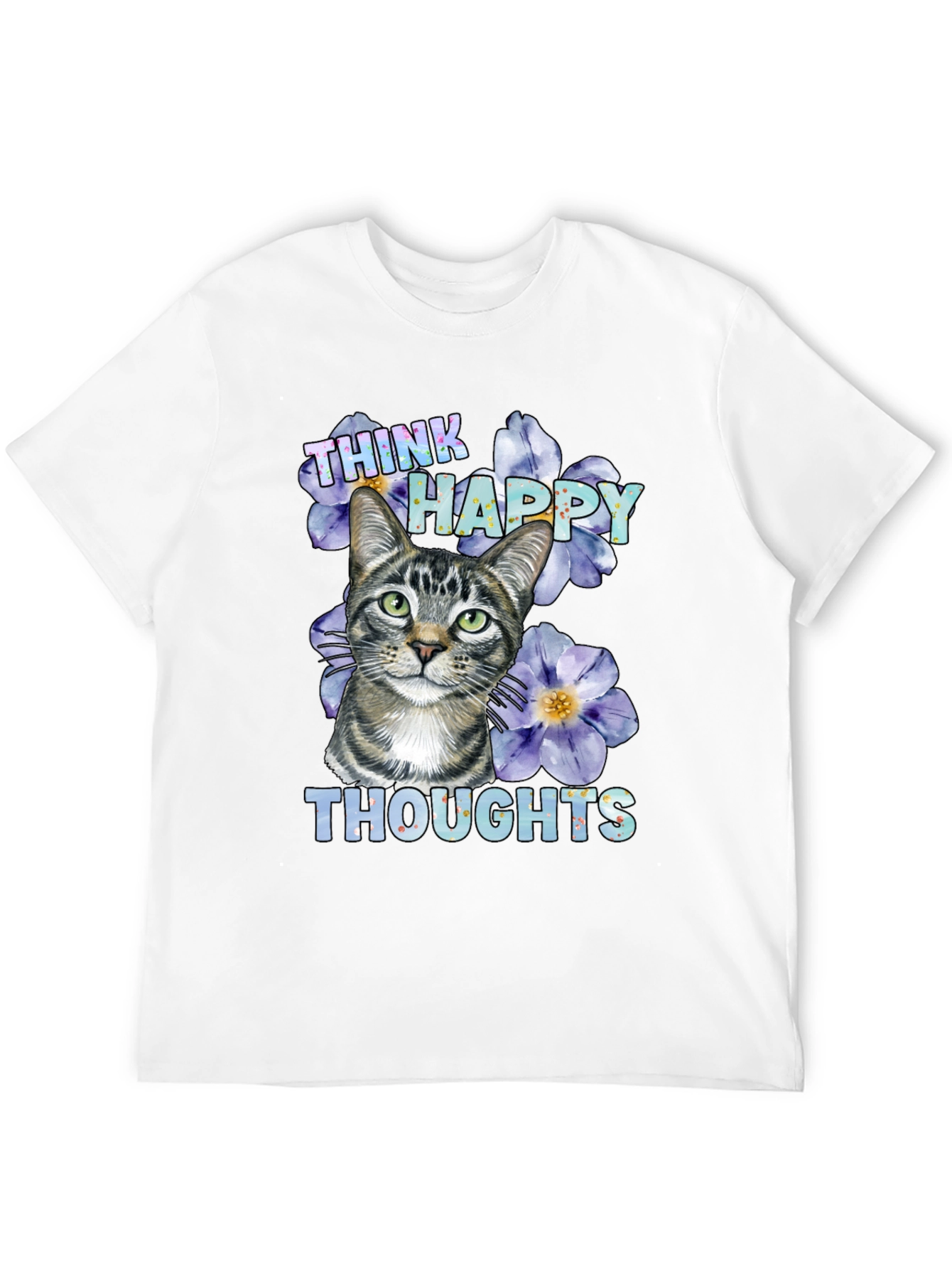 Think Happy Thoughts Cat Graphic T-Shirt
