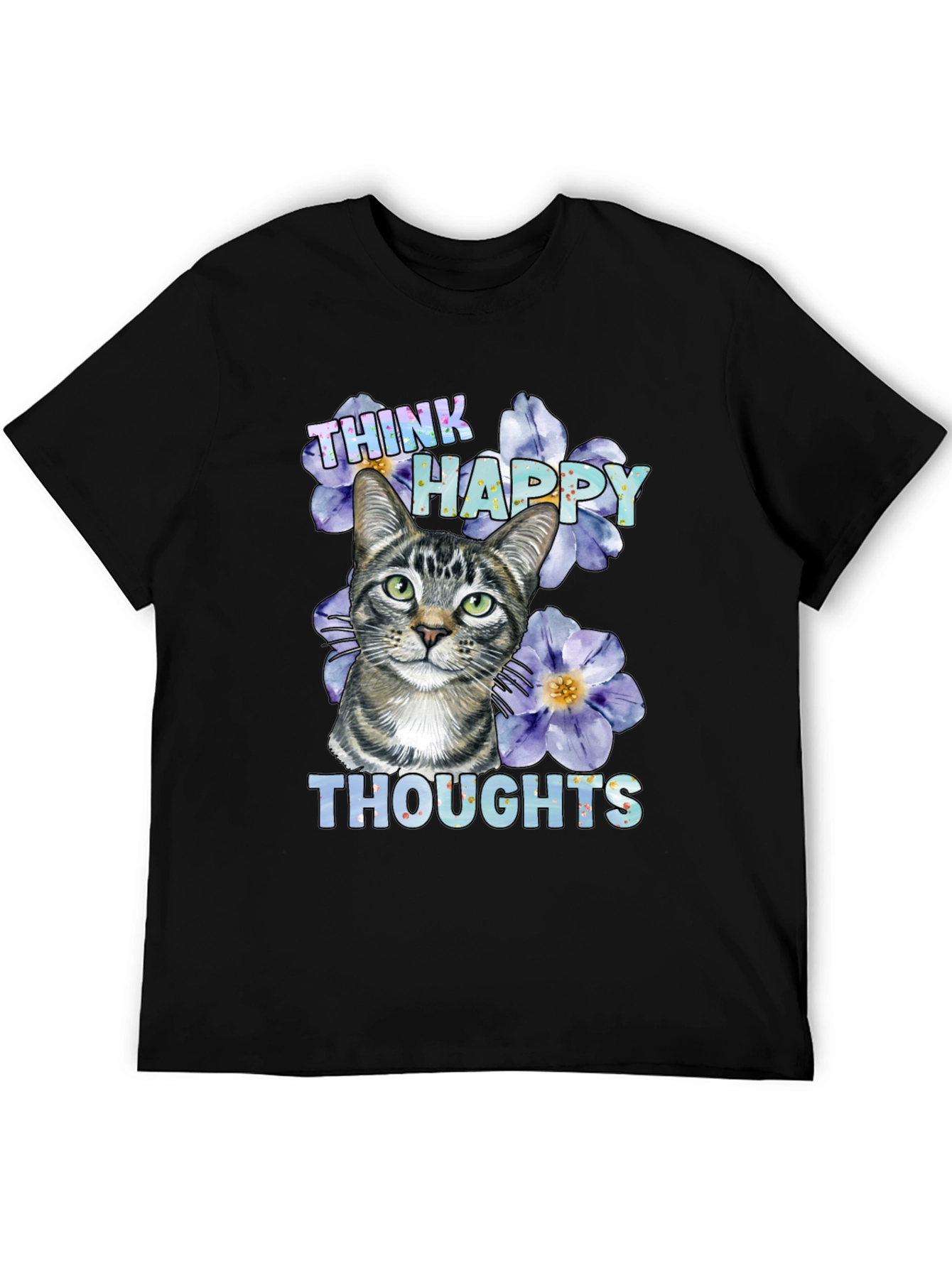 Think Happy Thoughts Cat Graphic T-Shirt