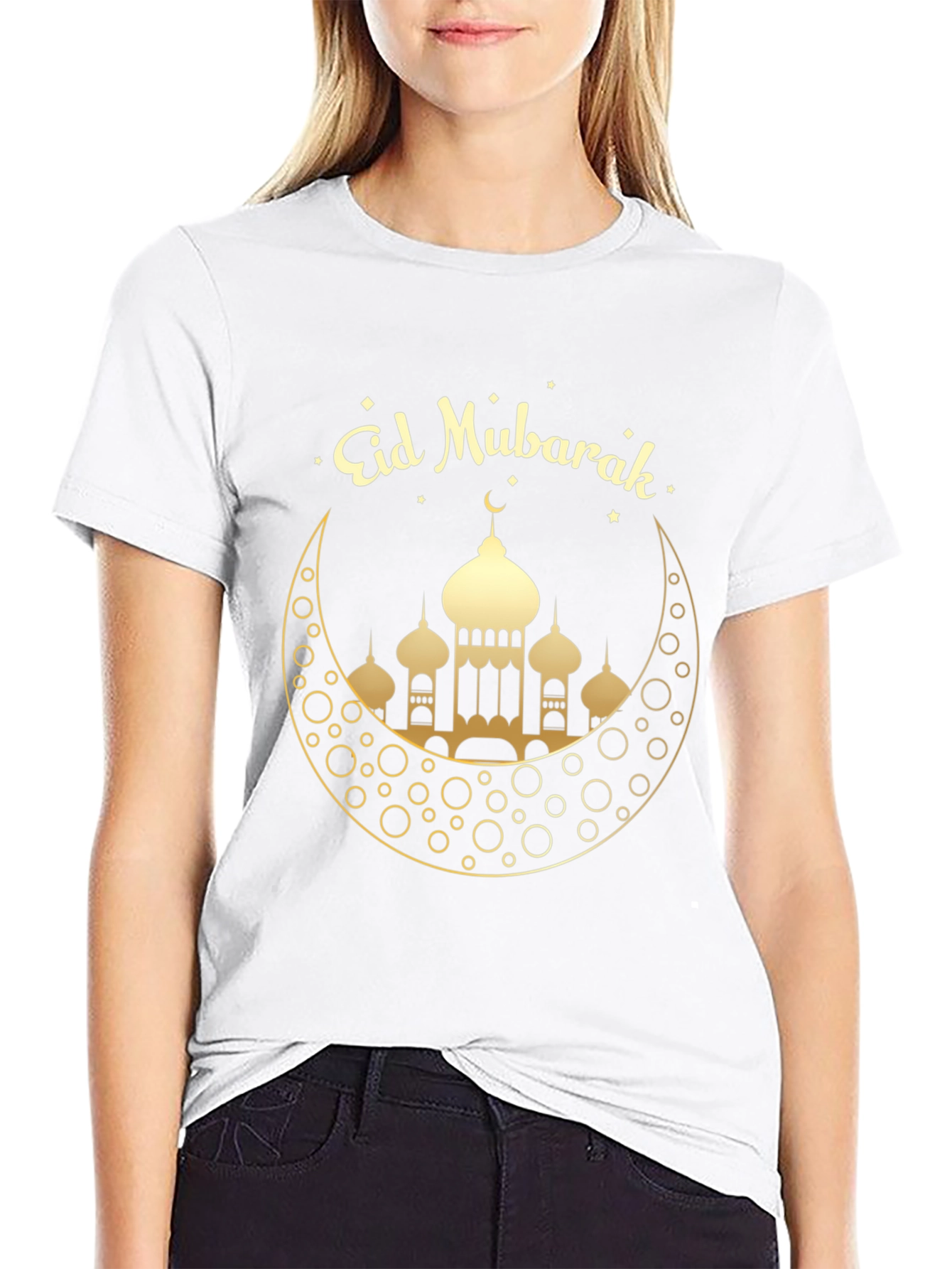 Eid Mubarak Black T-Shirt - Crescent Moon Mosque