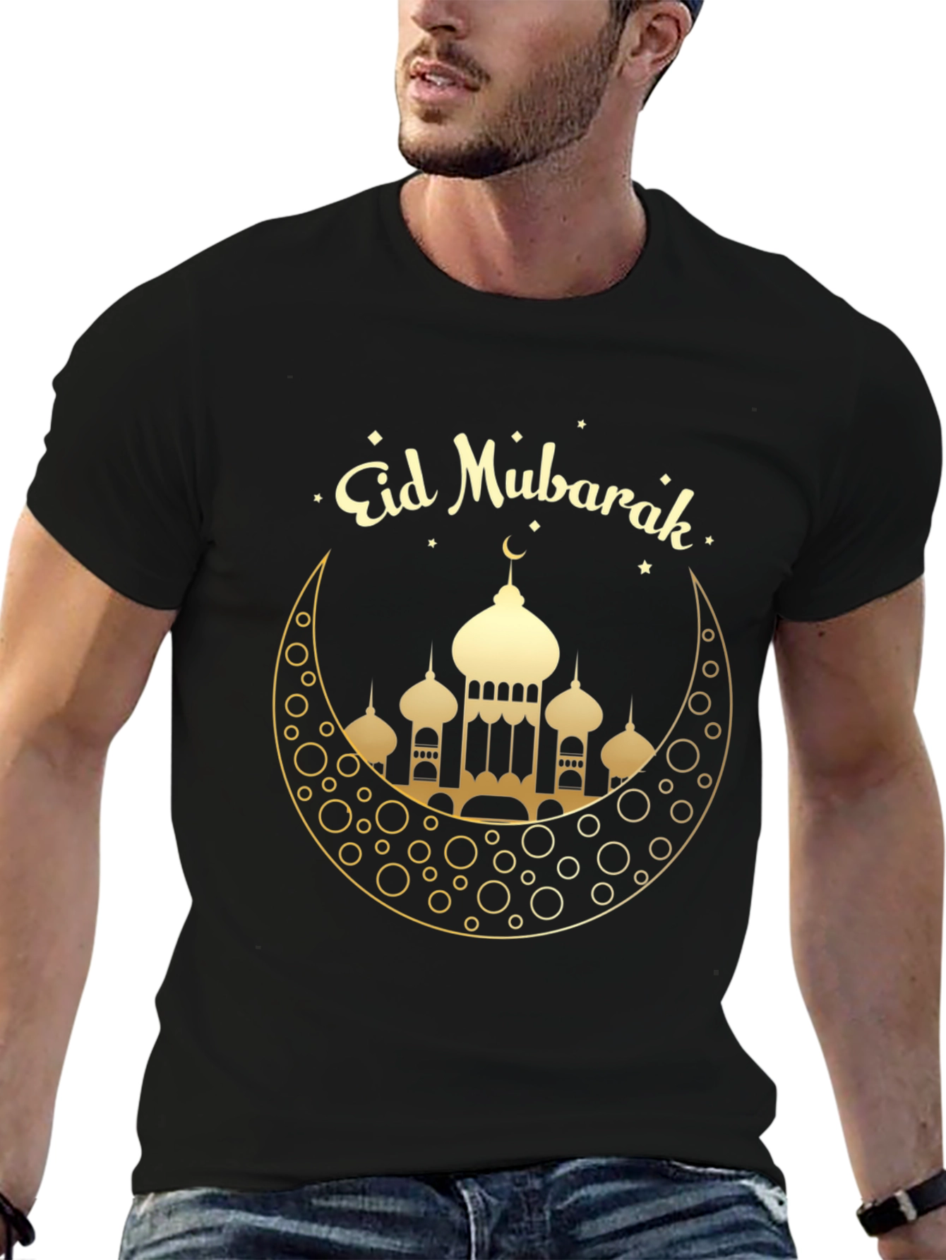 Eid Mubarak Black T-Shirt - Crescent Moon Mosque
