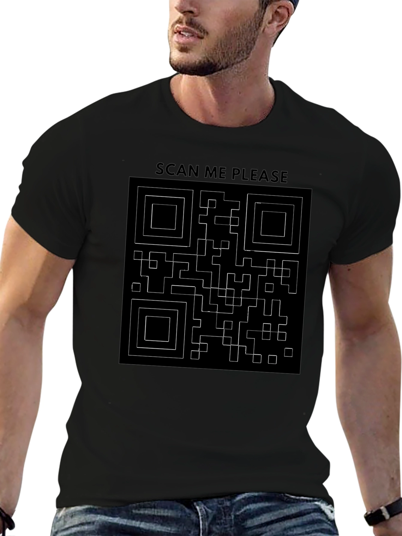 Scan Me QR Code Graphic T-Shirt - Black