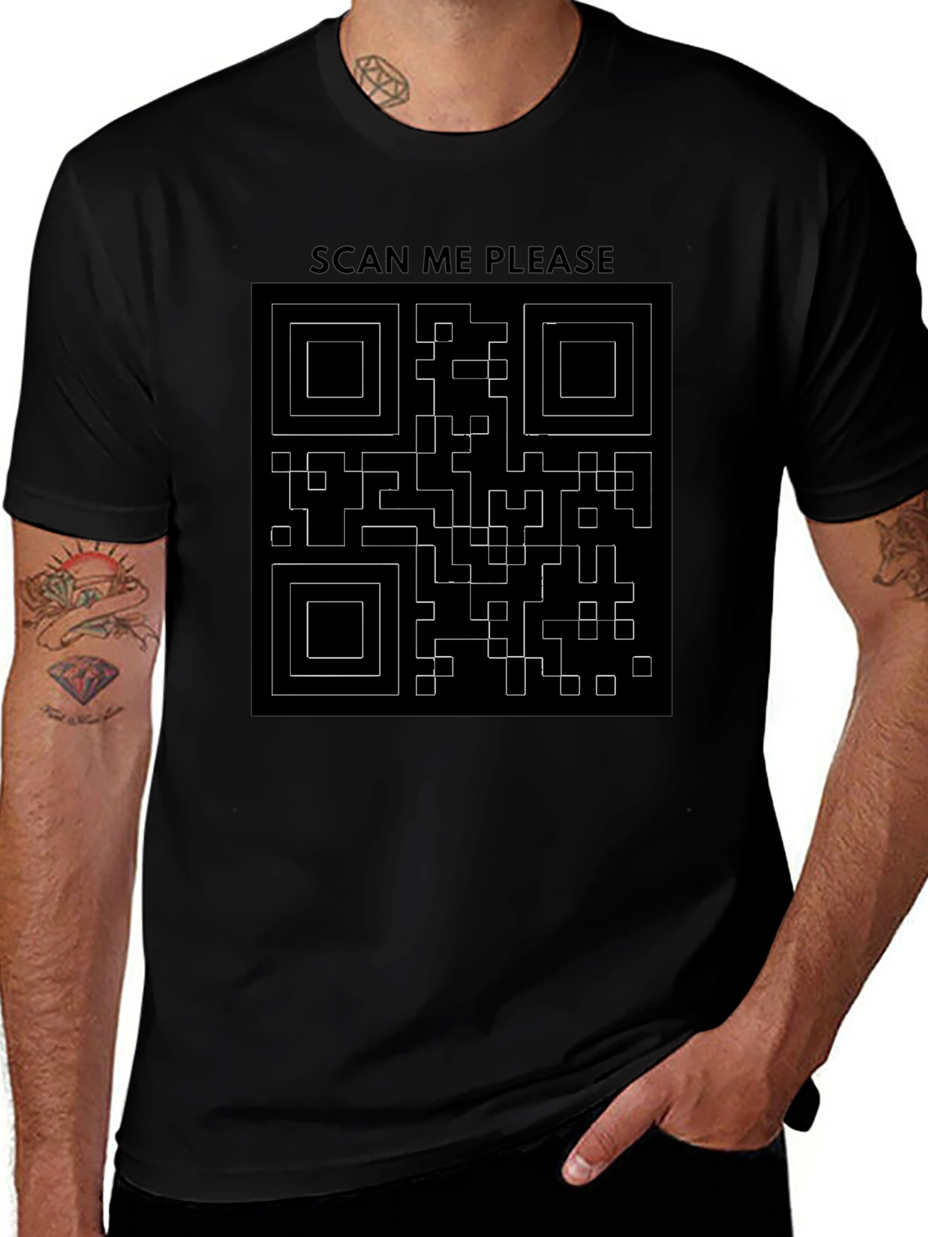 Scan Me QR Code Graphic T-Shirt - Black