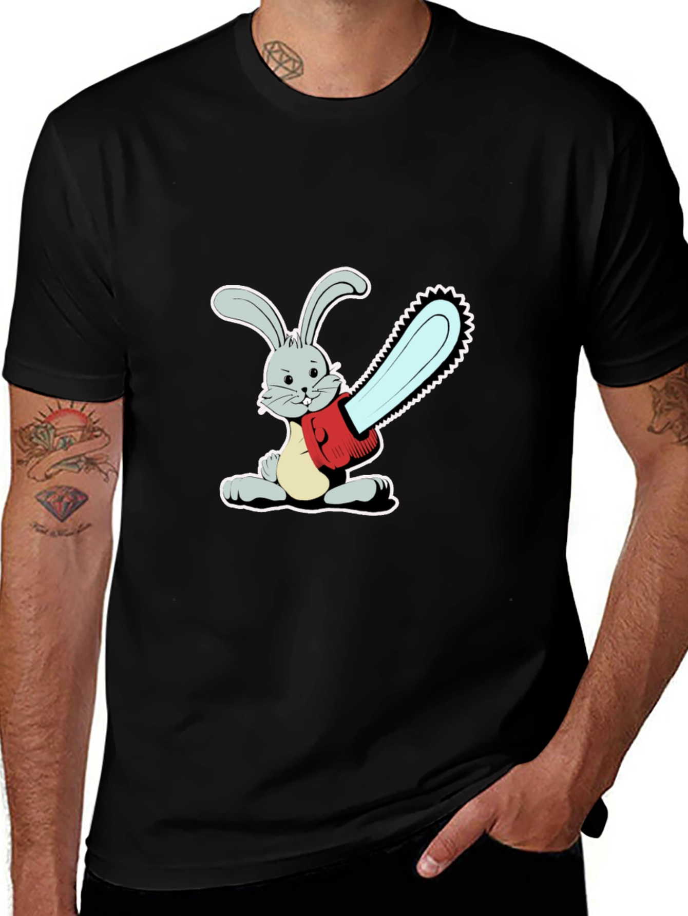 Bunny with Chainsaw T-Shirt - Graphic Print Tee