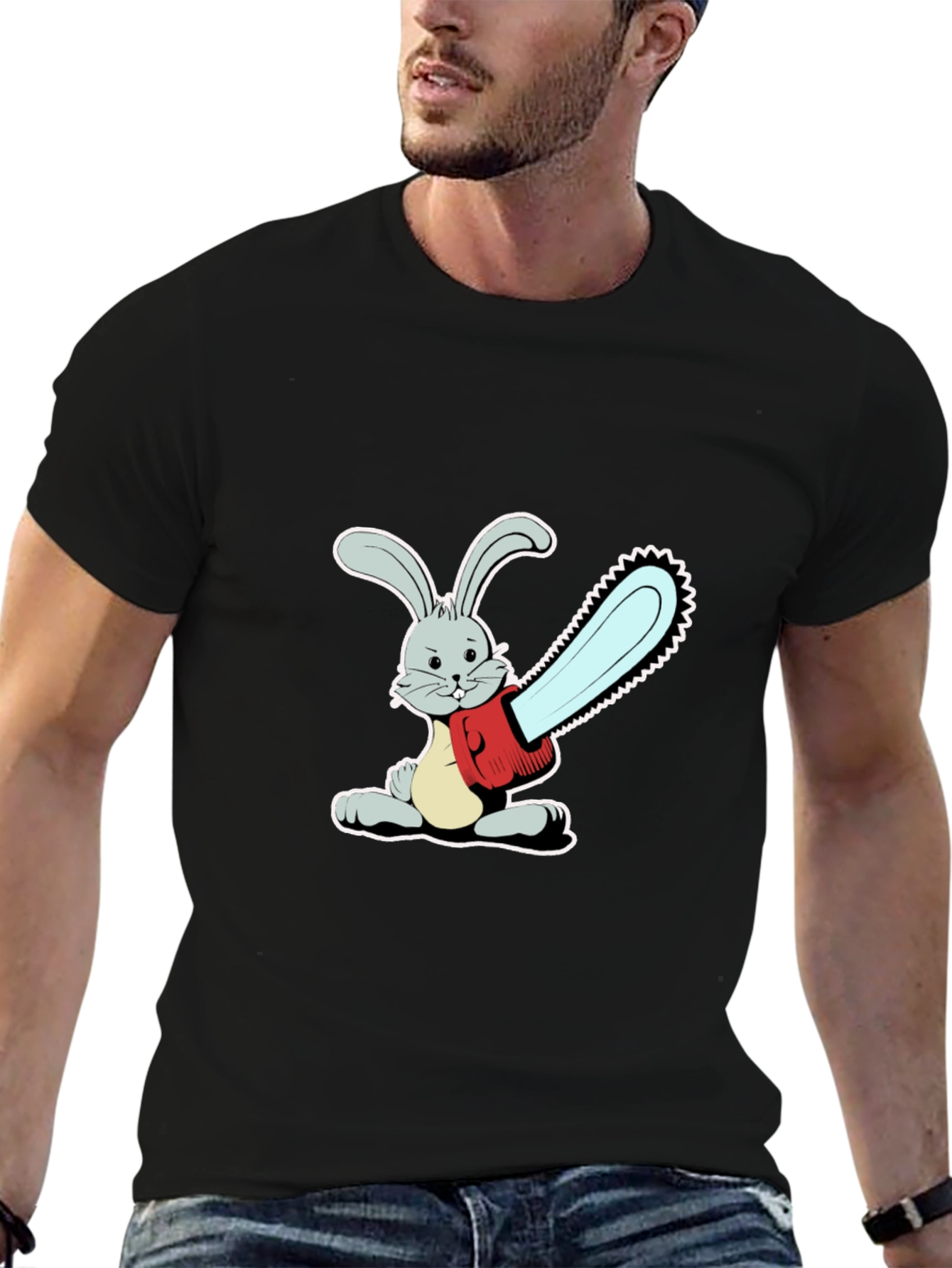 Bunny with Chainsaw T-Shirt - Graphic Print Tee
