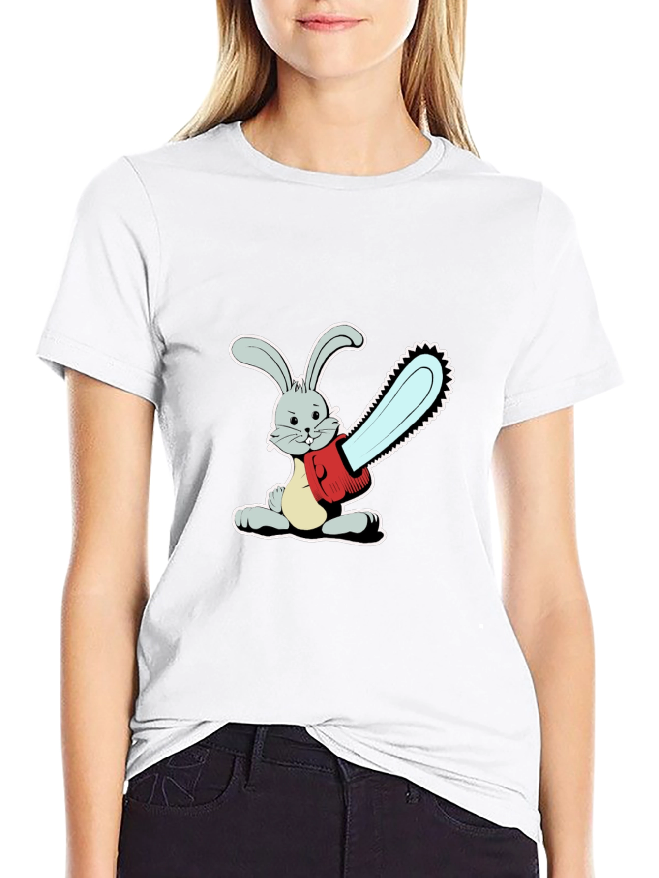 Bunny with Chainsaw T-Shirt - Graphic Print Tee