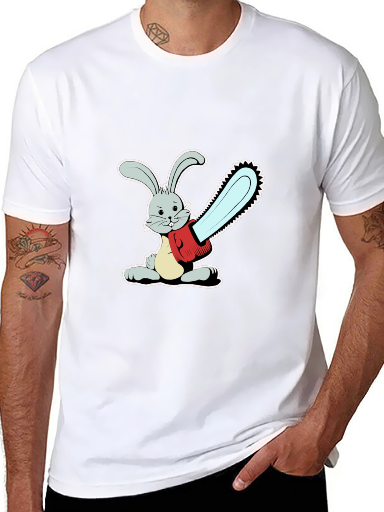 Bunny with Chainsaw T-Shirt - Graphic Print Tee