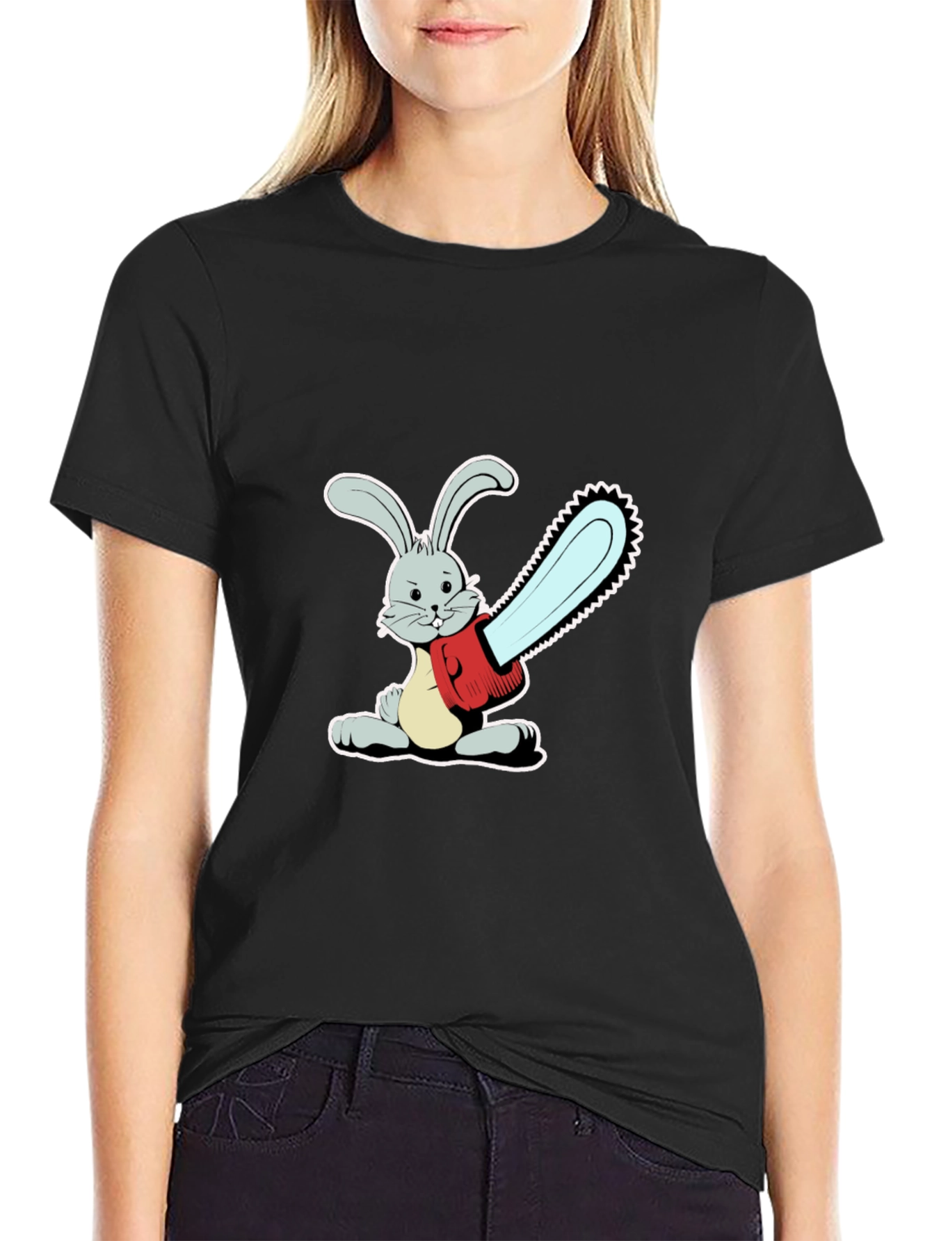 Bunny with Chainsaw T-Shirt - Graphic Print Tee
