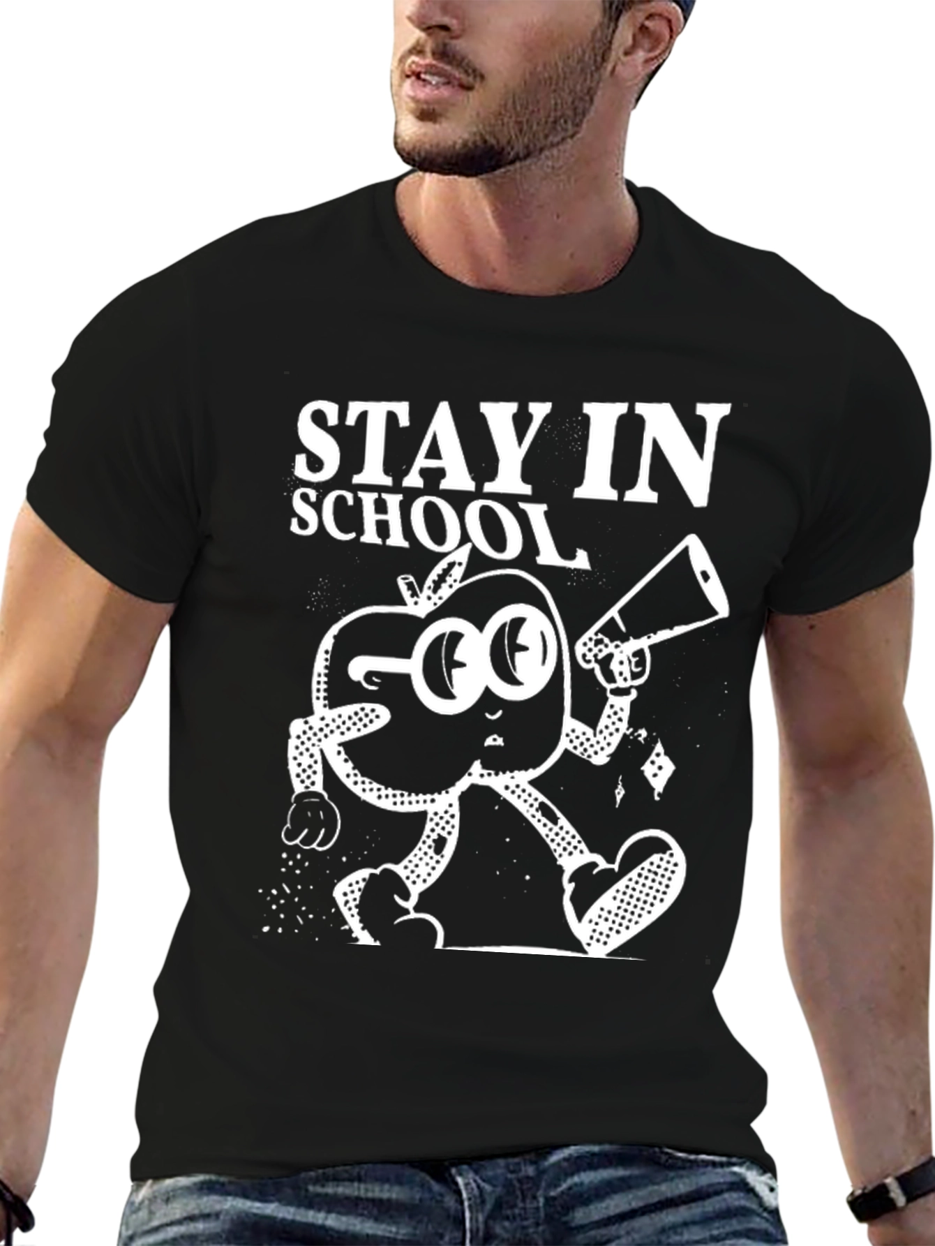 Stay In School Graphic Tee - Black Cotton T-Shirt