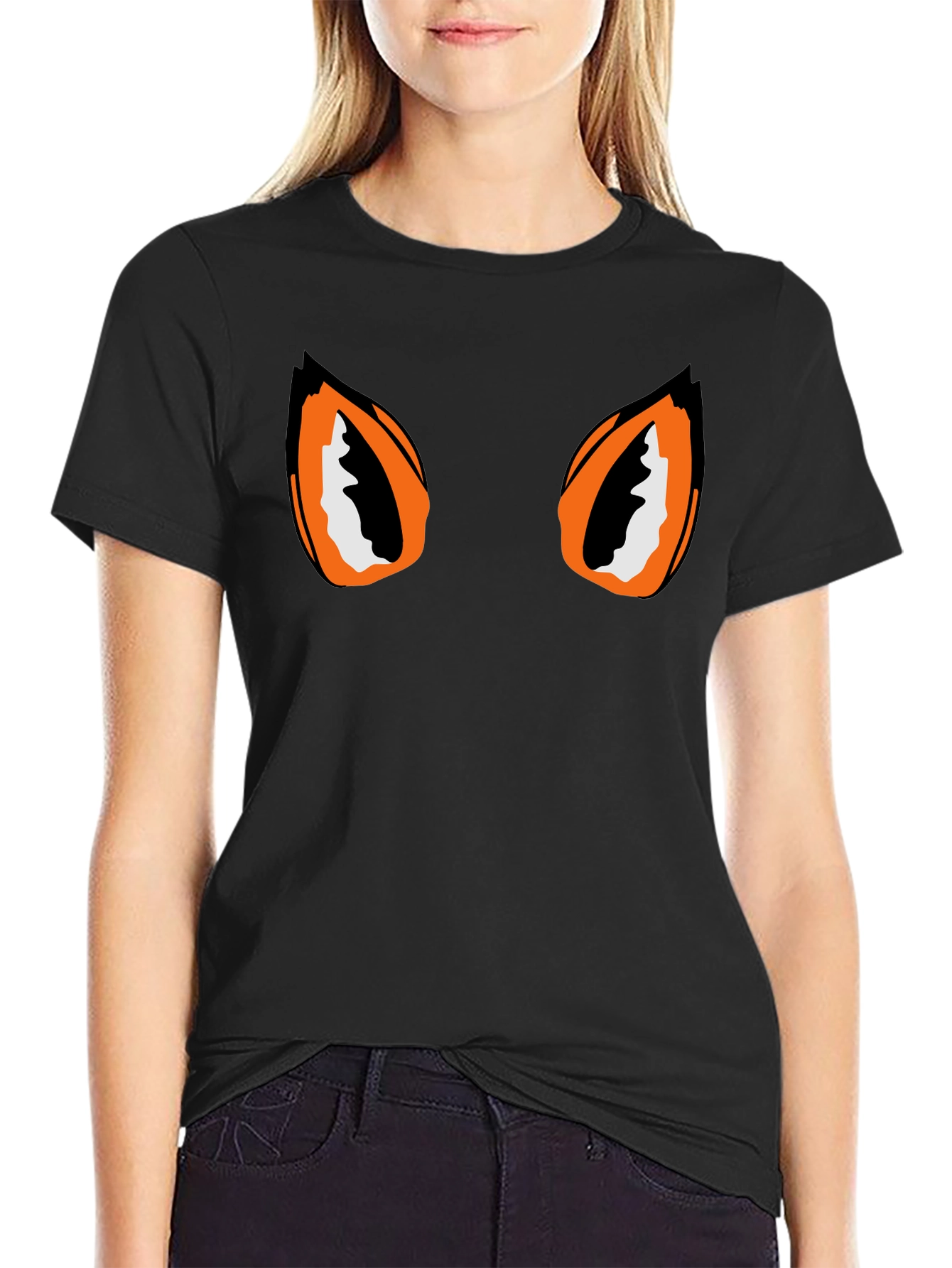 Black Tee with Graphic Eyes Design