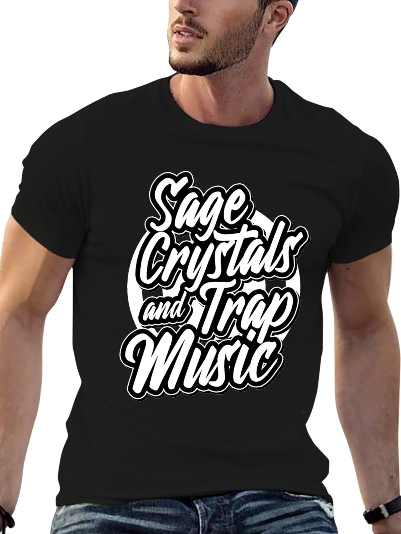 Sage Crystals & Trap Music Black Graphic Tee