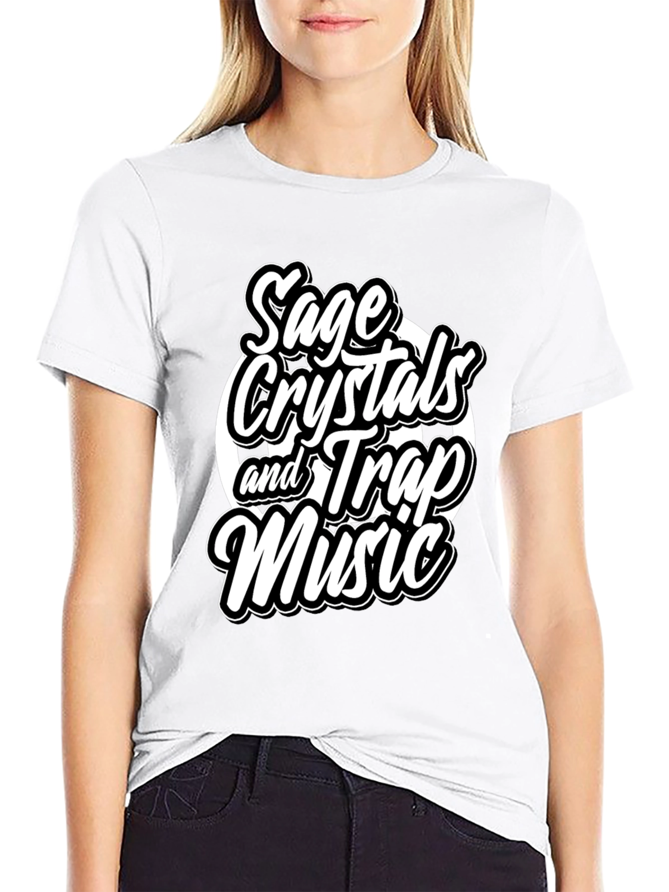 Sage Crystals & Trap Music Black Graphic Tee