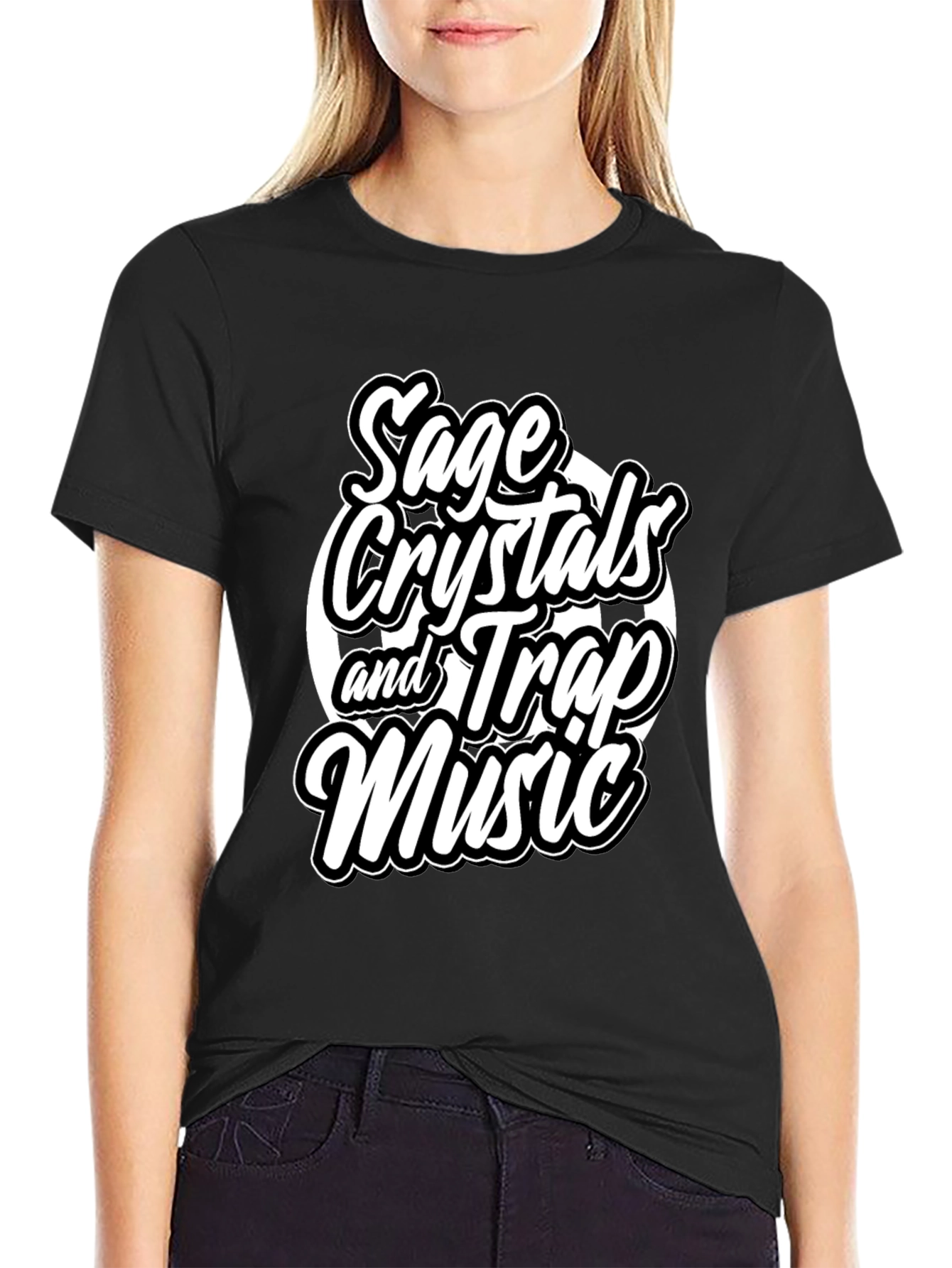 Sage Crystals & Trap Music Black Graphic Tee