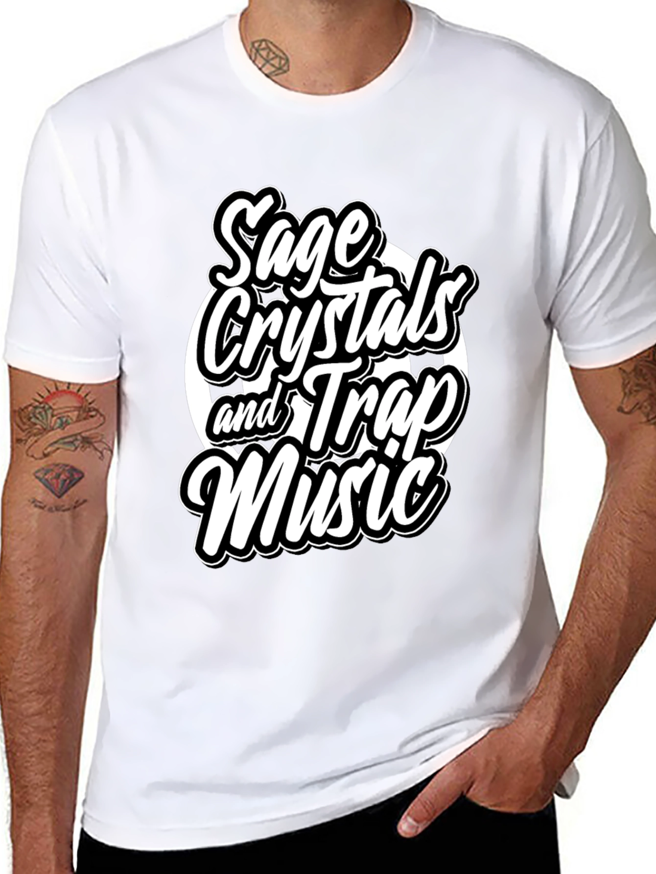 Sage Crystals & Trap Music Black Graphic Tee