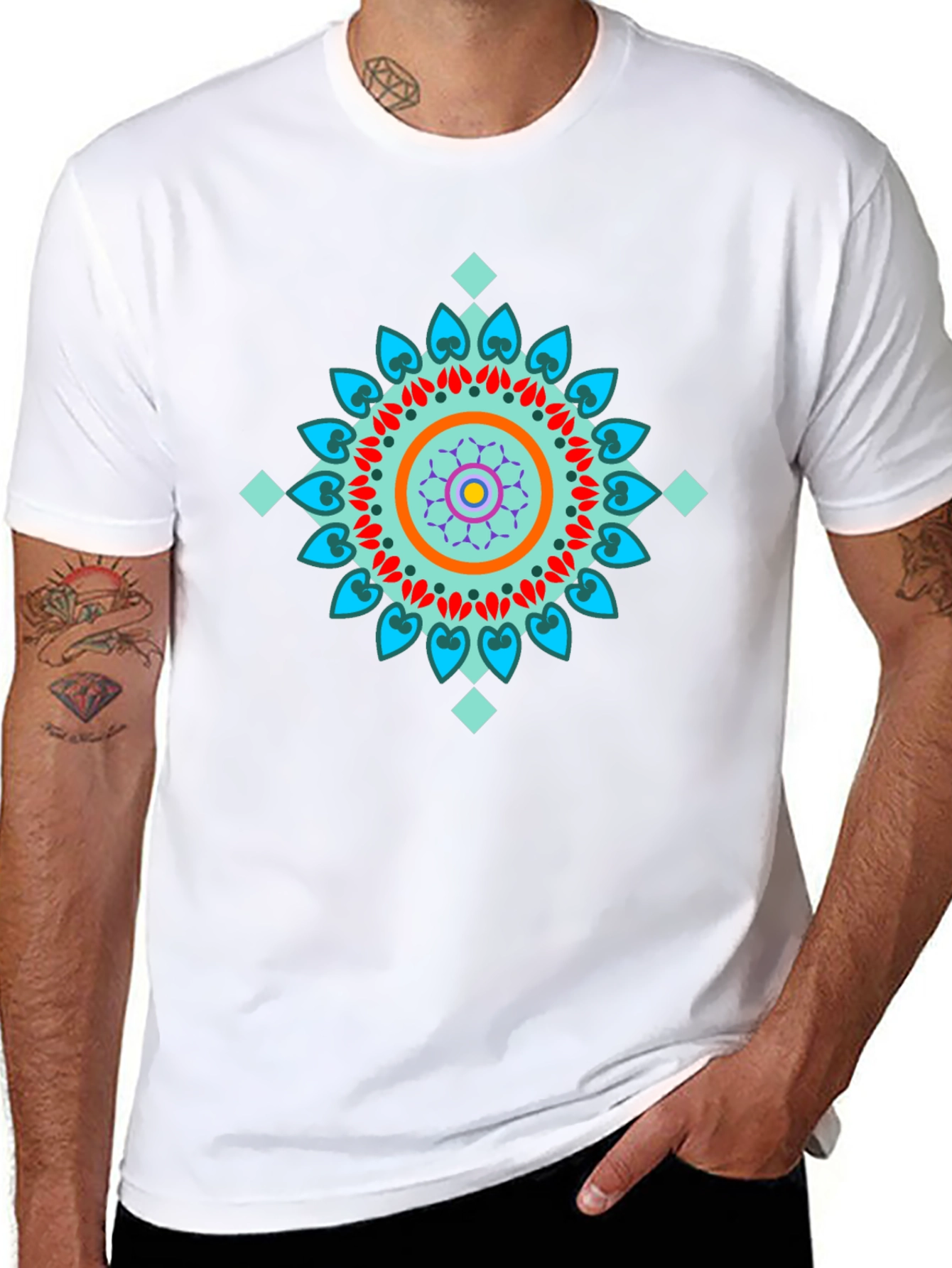 Geometric Mandala Design Black T-Shirt