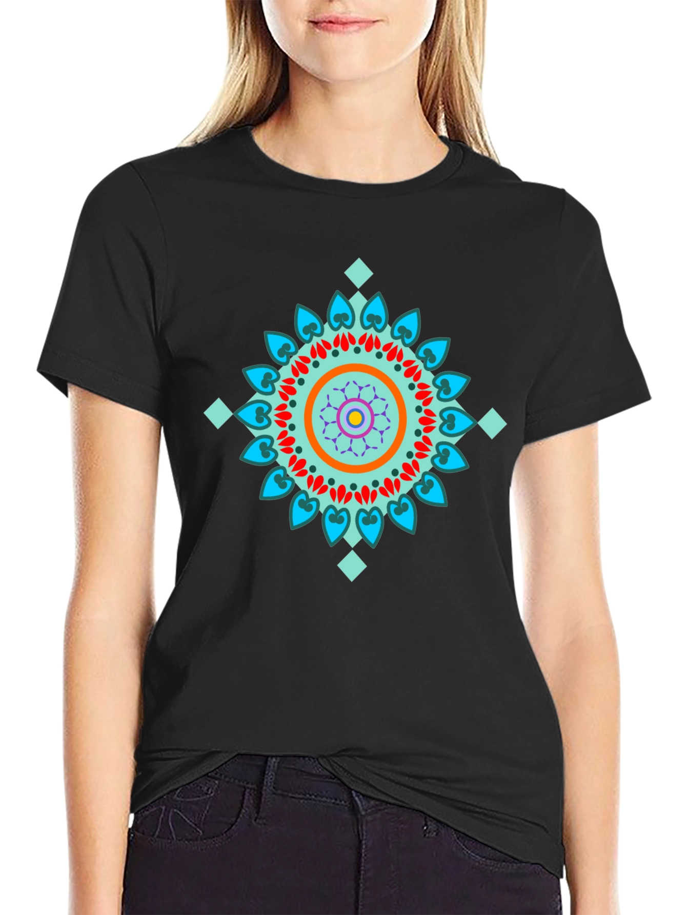Geometric Mandala Design Black T-Shirt