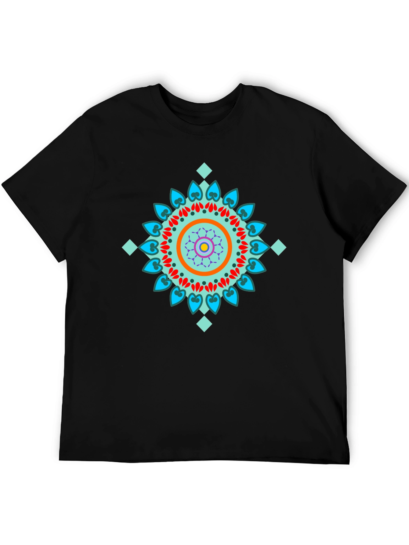 Geometric Mandala Design Black T-Shirt