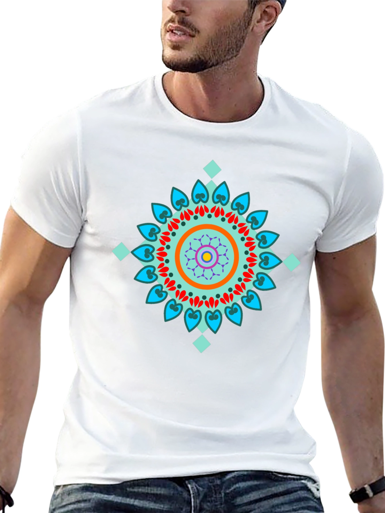 Geometric Mandala Design Black T-Shirt