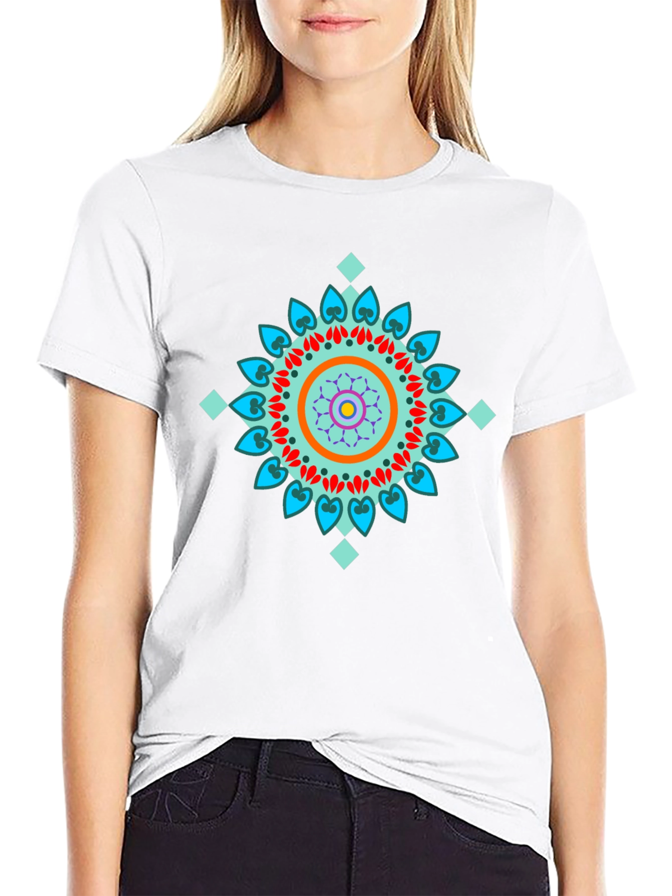 Geometric Mandala Design Black T-Shirt