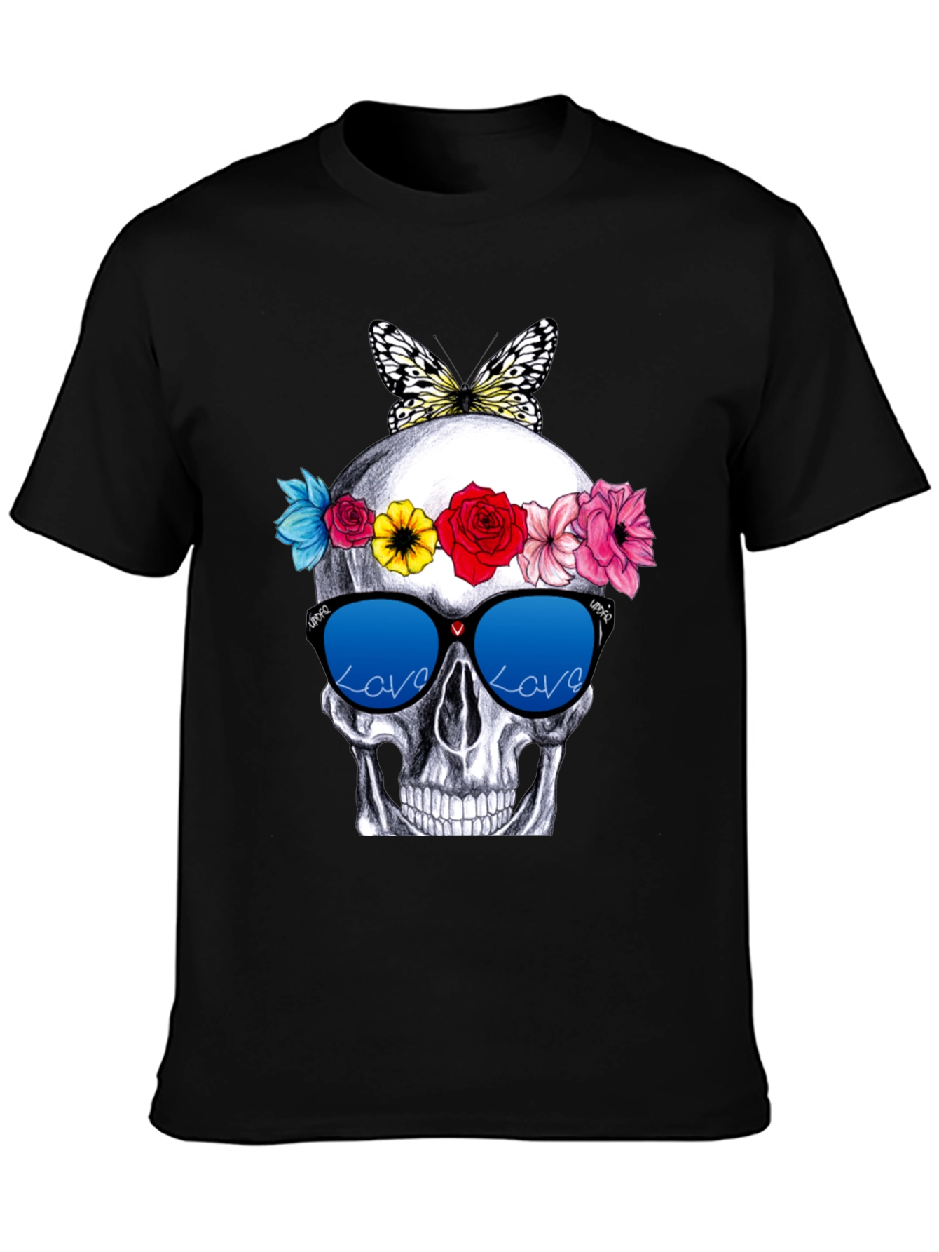Skull with Flowers & Butterfly T-Shirt