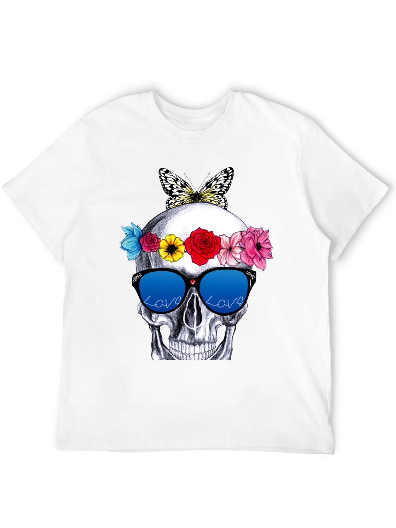Skull with Flowers & Butterfly T-Shirt
