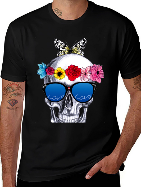 Skull with Flowers & Butterfly T-Shirt