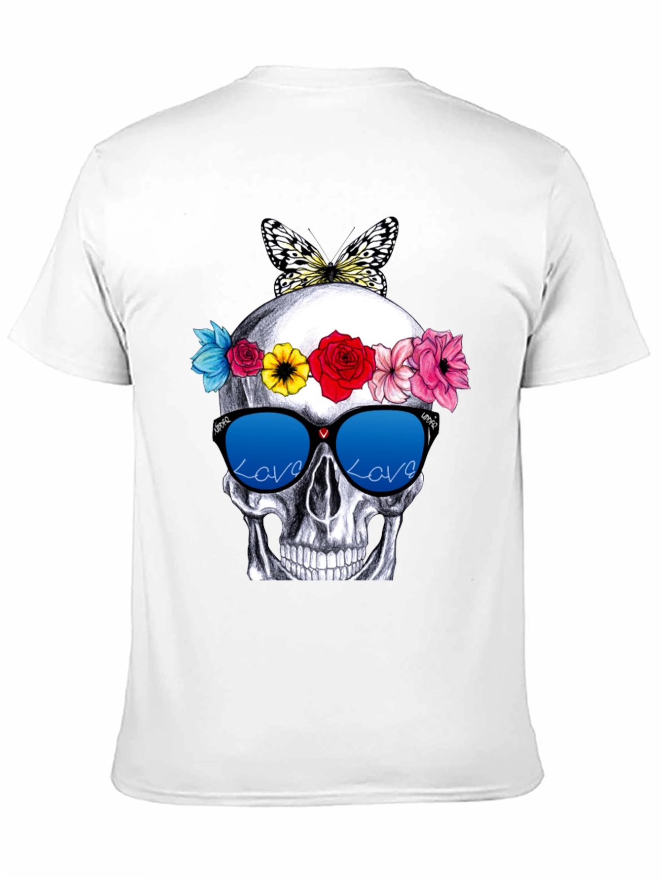Skull with Flowers & Butterfly T-Shirt