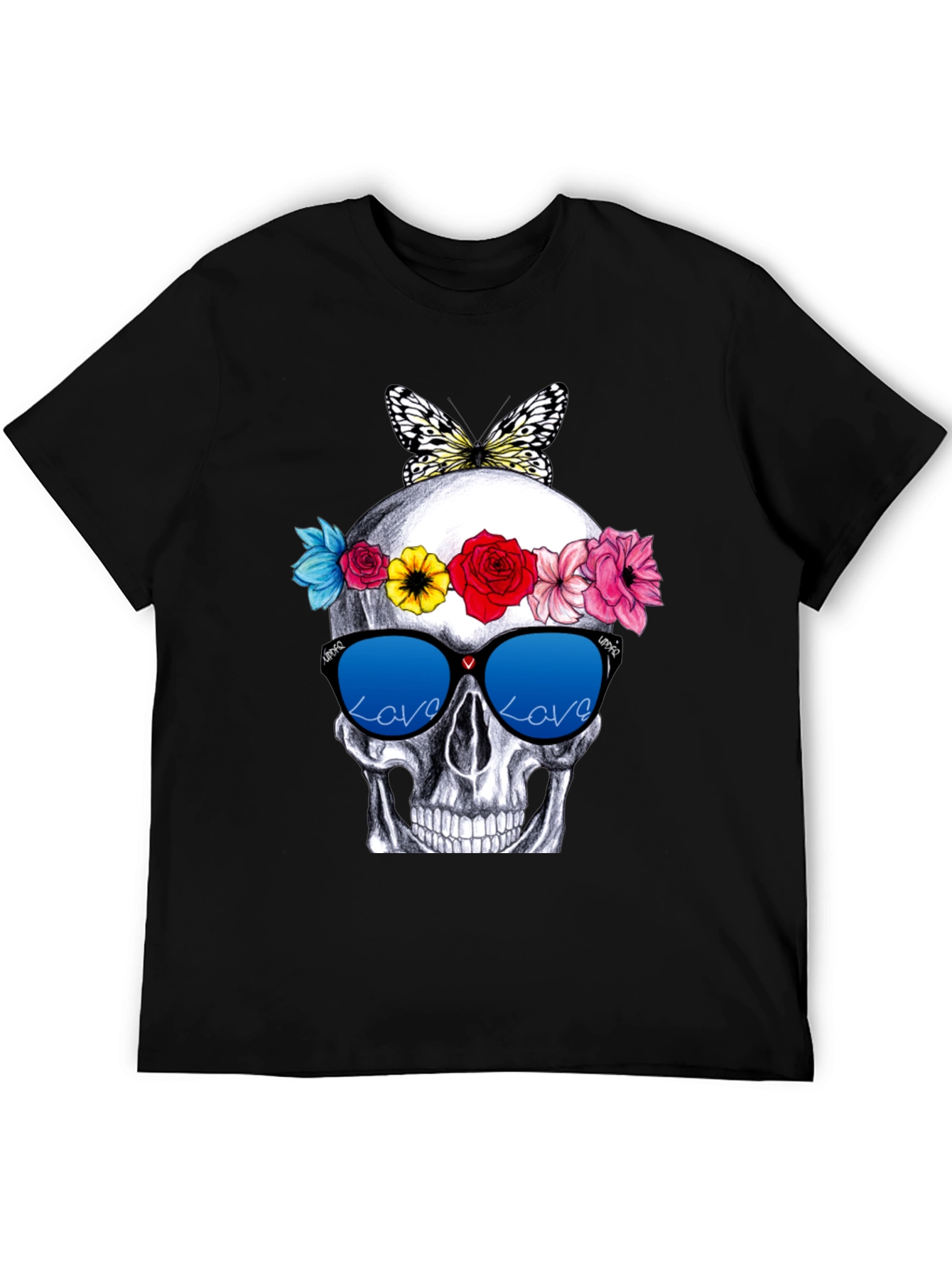 Skull with Flowers & Butterfly T-Shirt