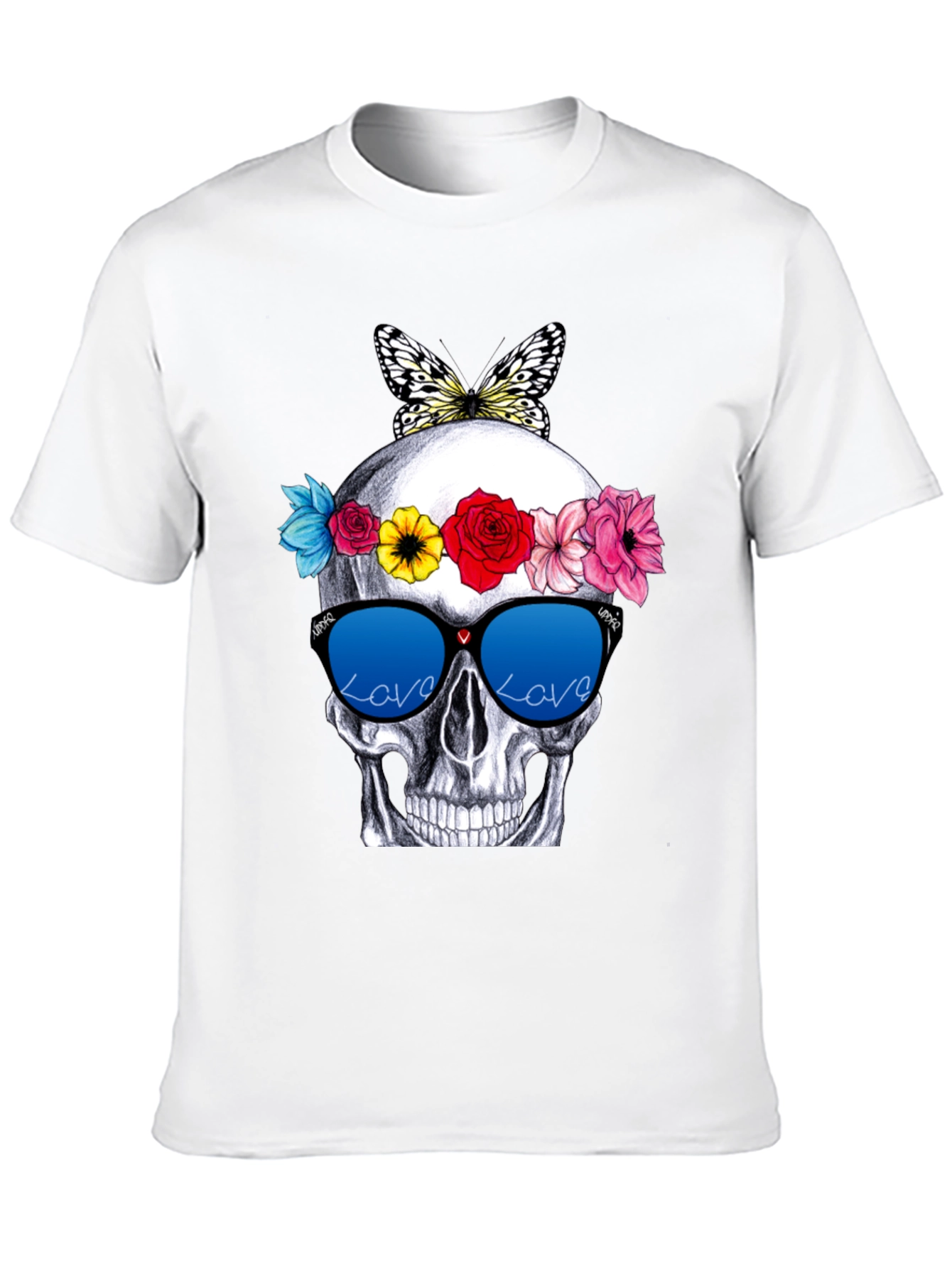 Skull with Flowers & Butterfly T-Shirt