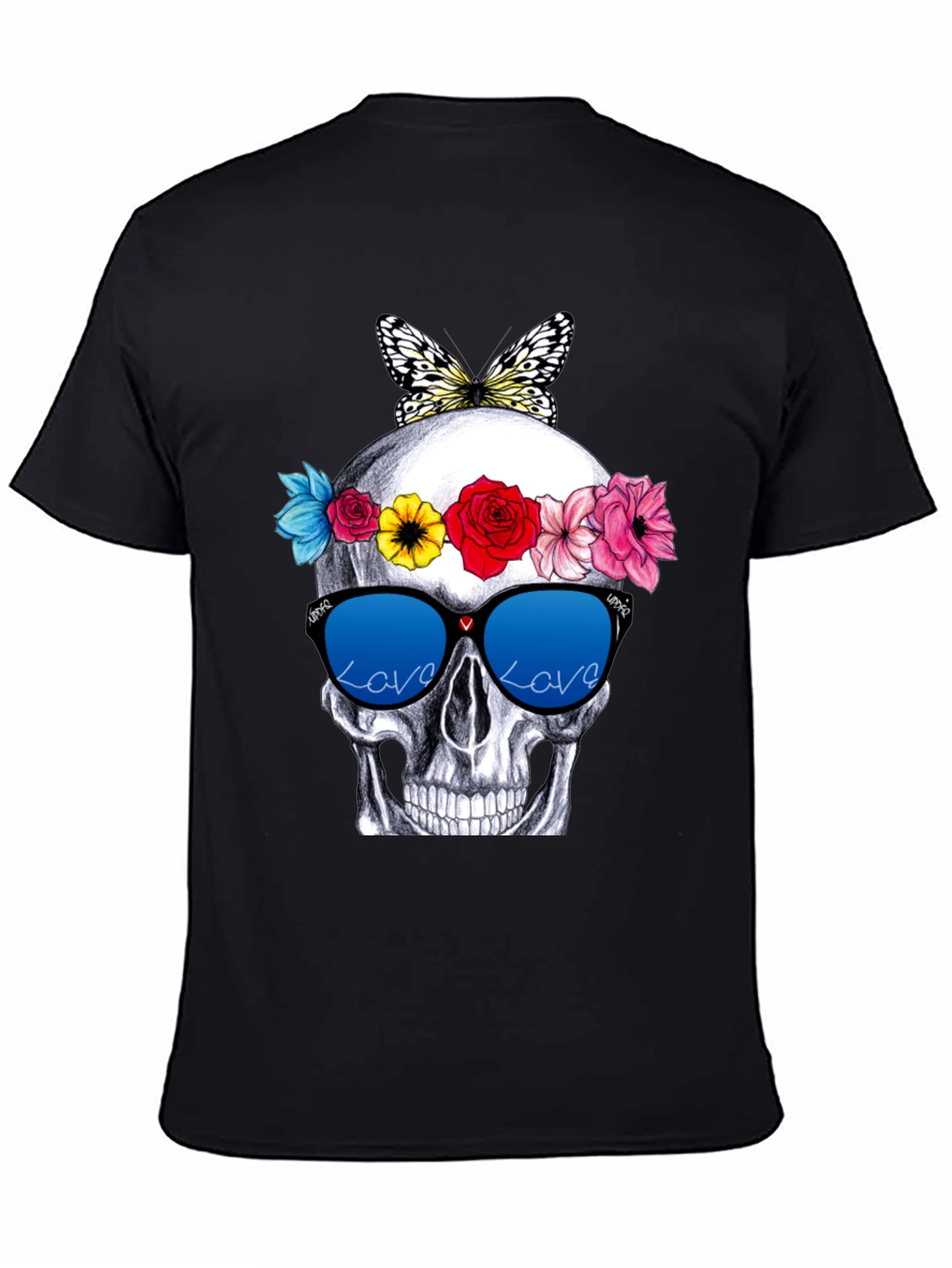 Skull with Flowers & Butterfly T-Shirt