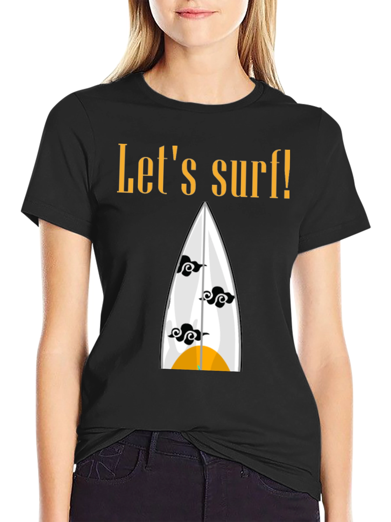 Lets Surf Graphic Tee - Black Cotton Shirt