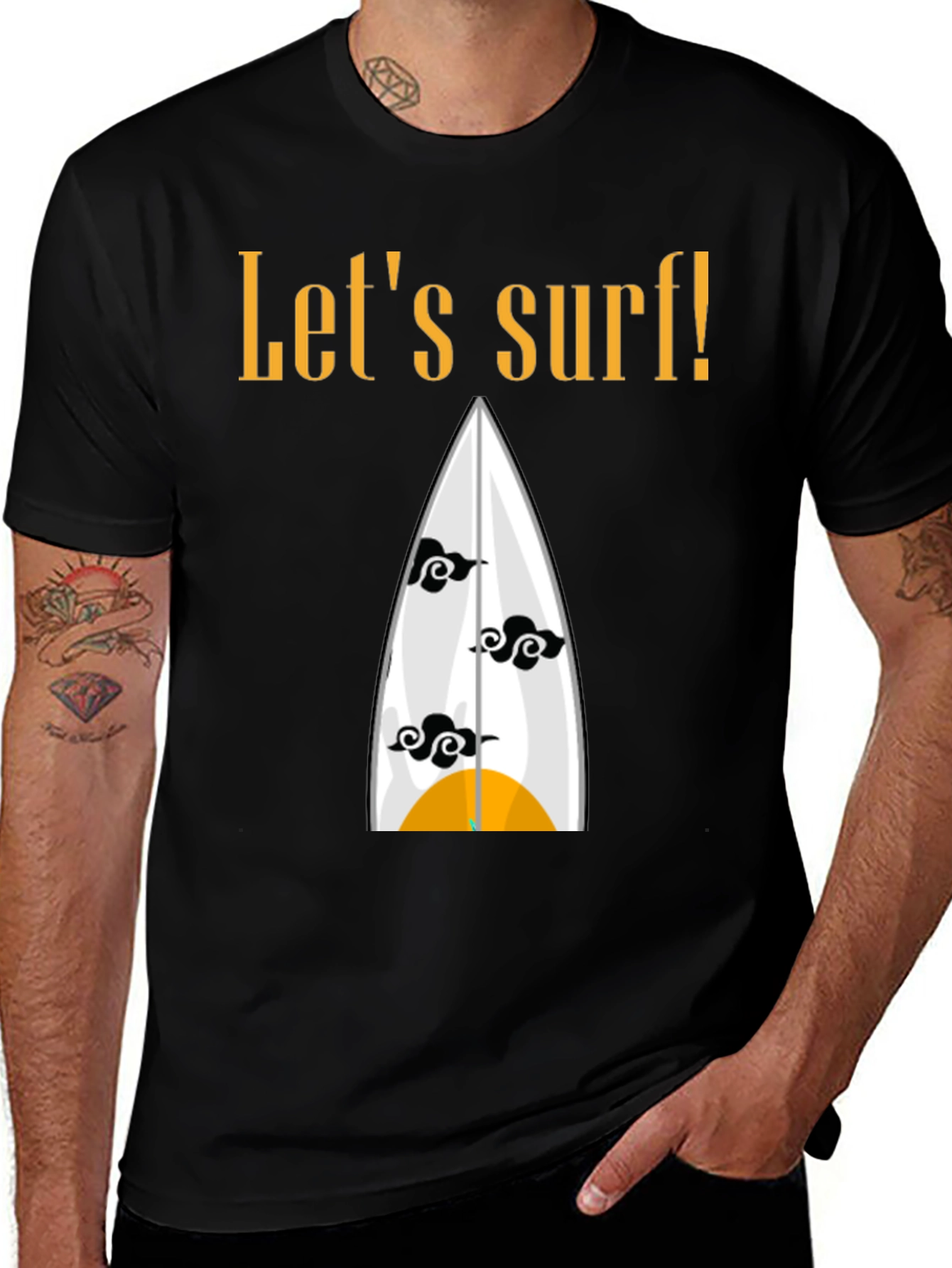 Lets Surf Graphic Tee - Black Cotton Shirt