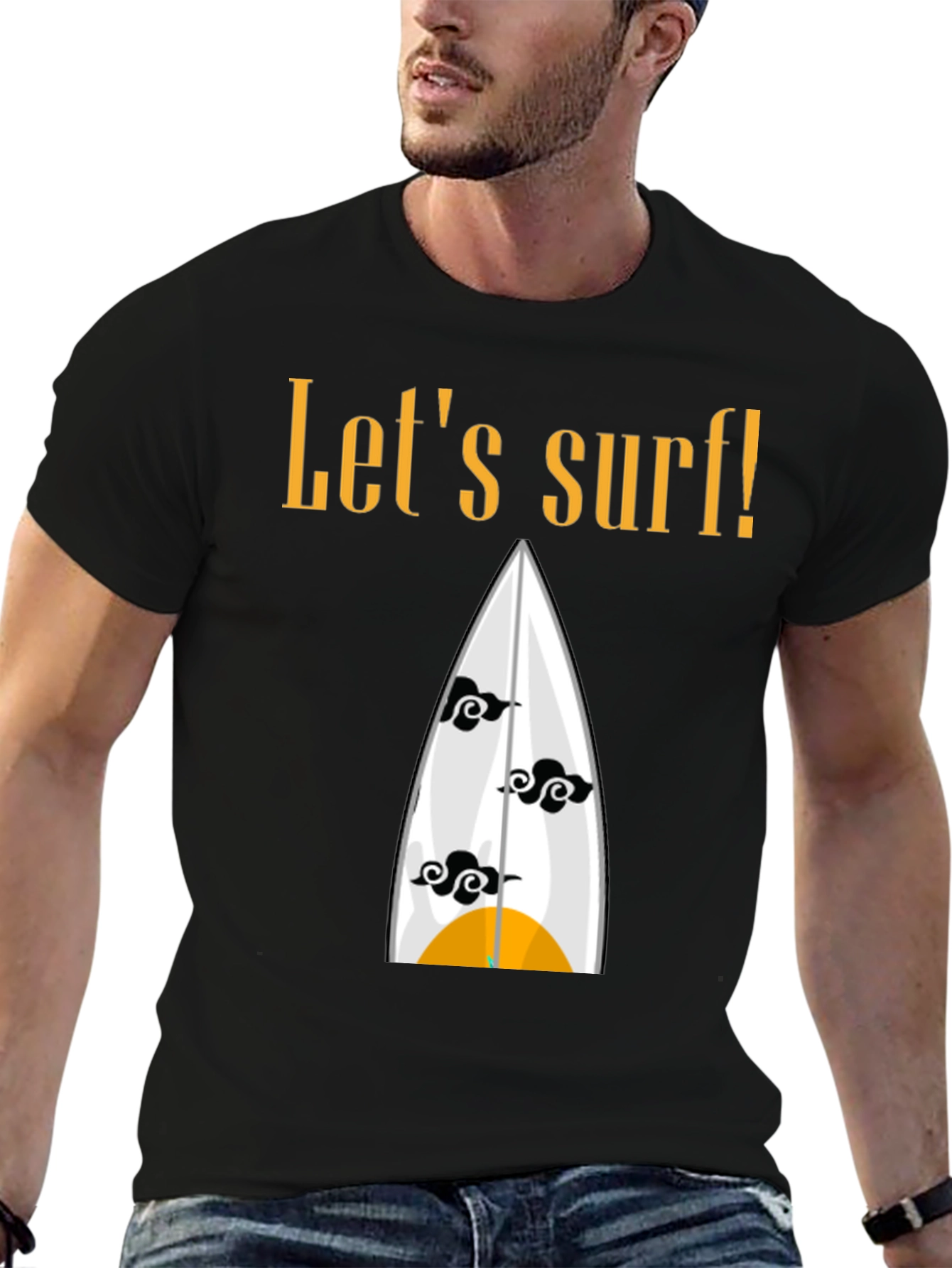 Lets Surf Graphic Tee - Black Cotton Shirt