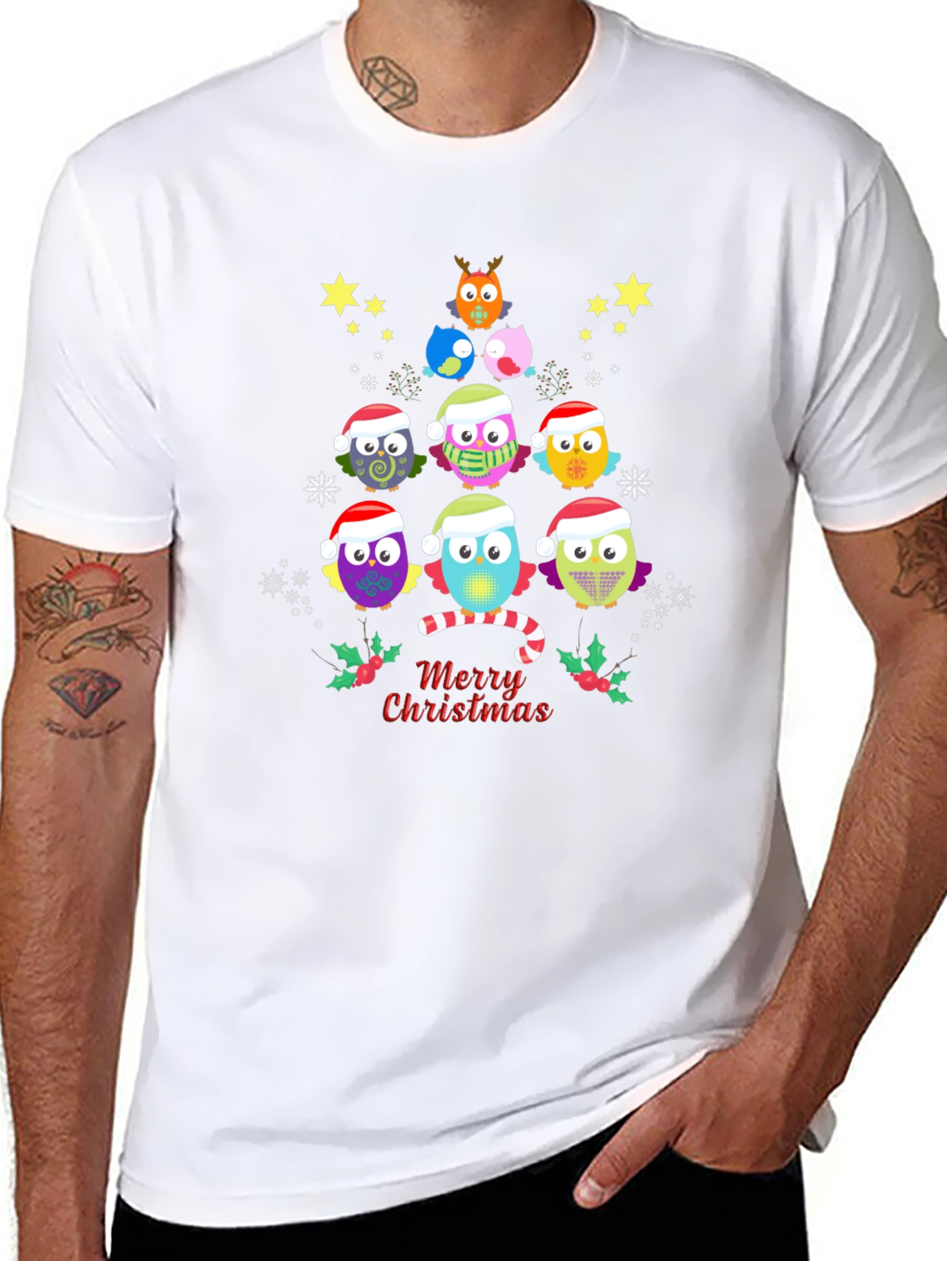 Christmas Owl Tree Graphic Tee