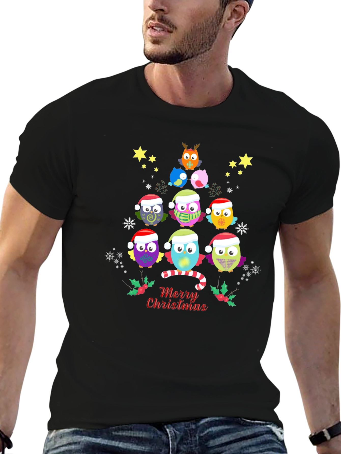 Christmas Owl Tree Graphic Tee