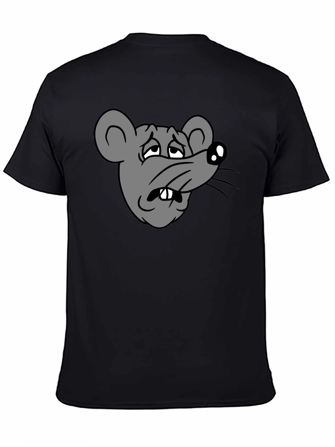 Funny Sad Rat Cartoon Graphic Black T-Shirt