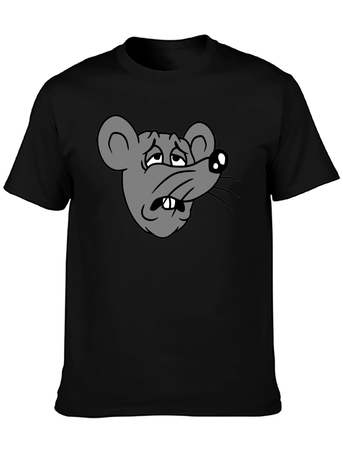 Funny Sad Rat Cartoon Graphic Black T-Shirt