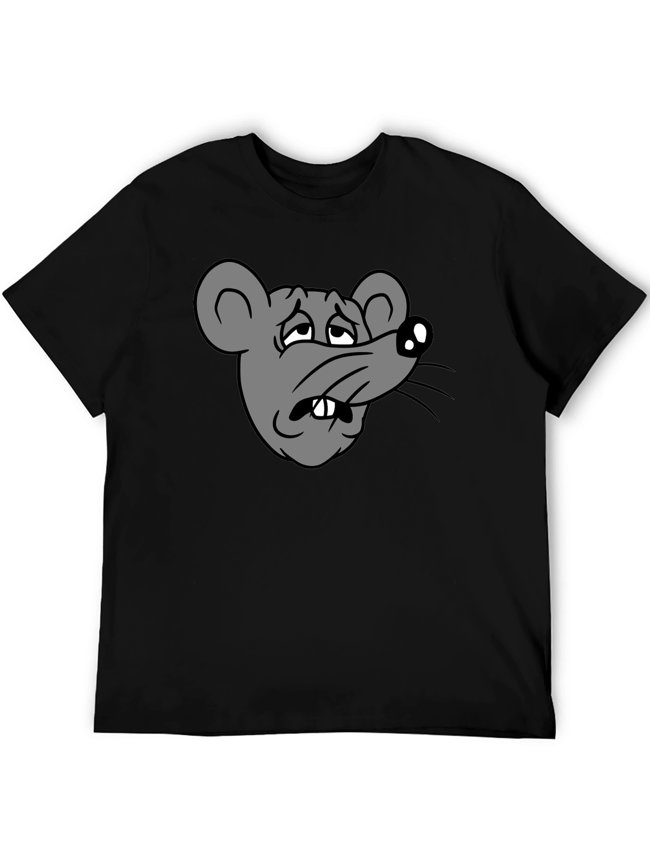 Funny Sad Rat Cartoon Graphic Black T-Shirt