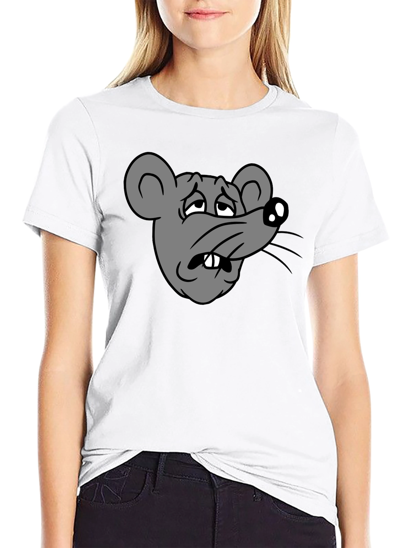 Funny Sad Rat Cartoon Graphic Black T-Shirt