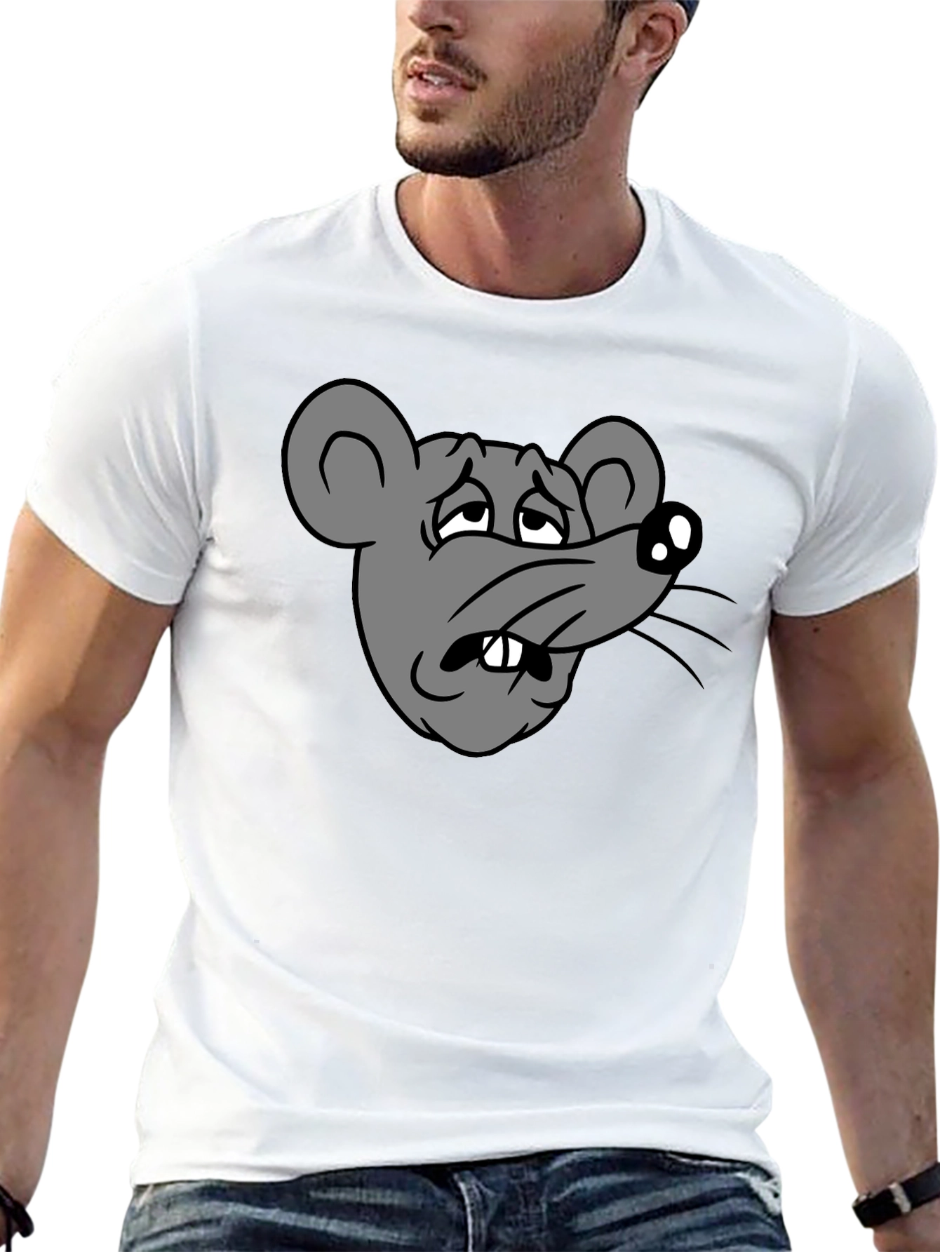 Funny Sad Rat Cartoon Graphic Black T-Shirt