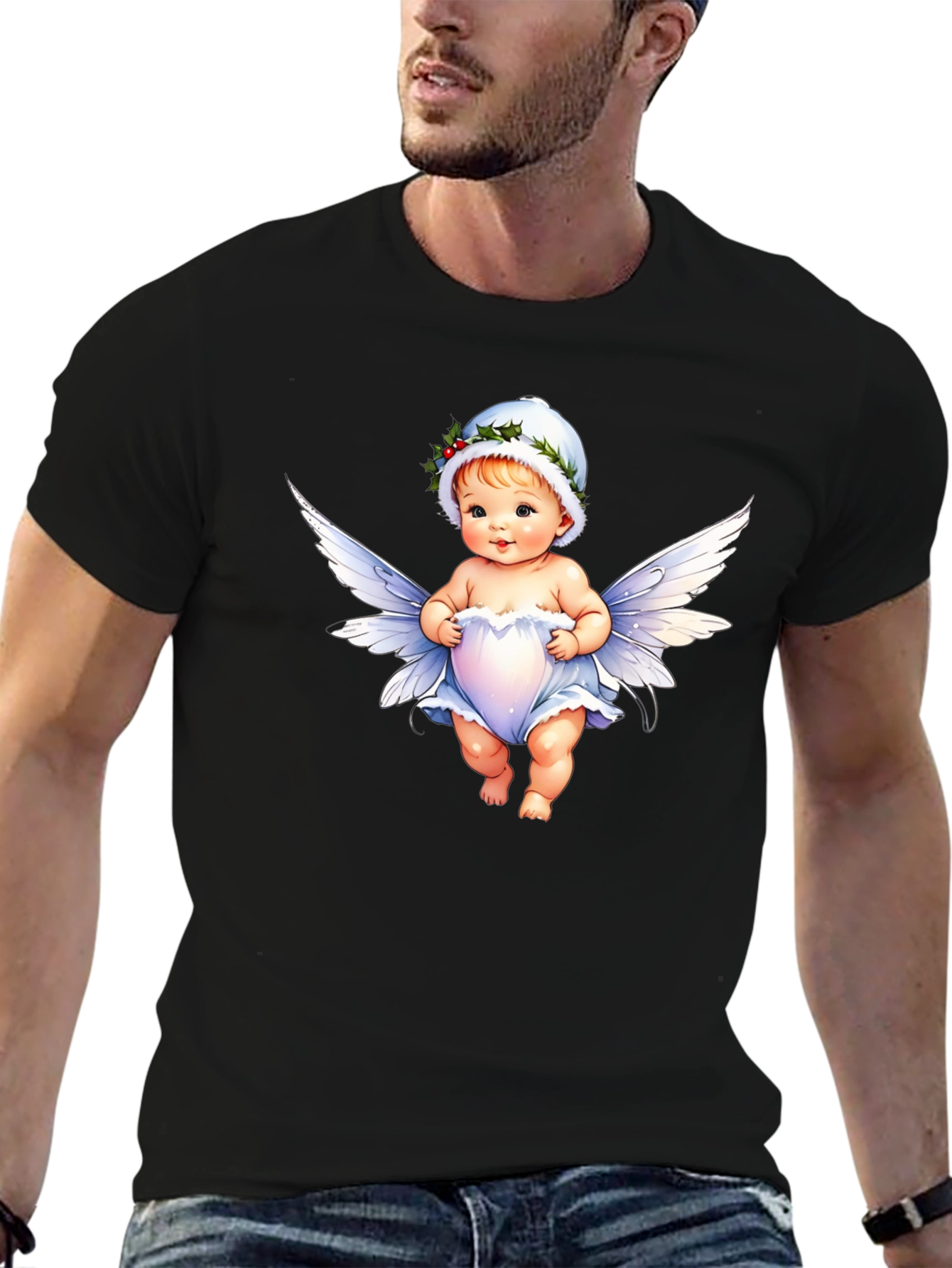 Angel Baby Graphic Tee - Unisex Black Cotton Shirt
